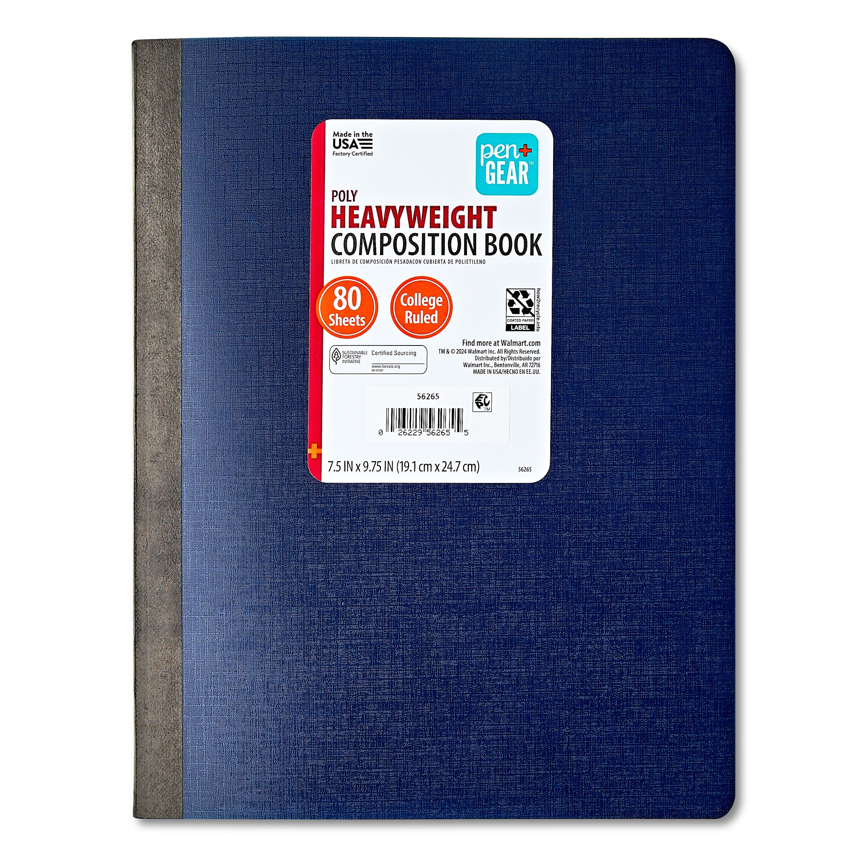 Pen+Gear Heavyweight College Ruled Poly Composition Book, 7.5 in x 9.75 in, Red, 80 Sheets