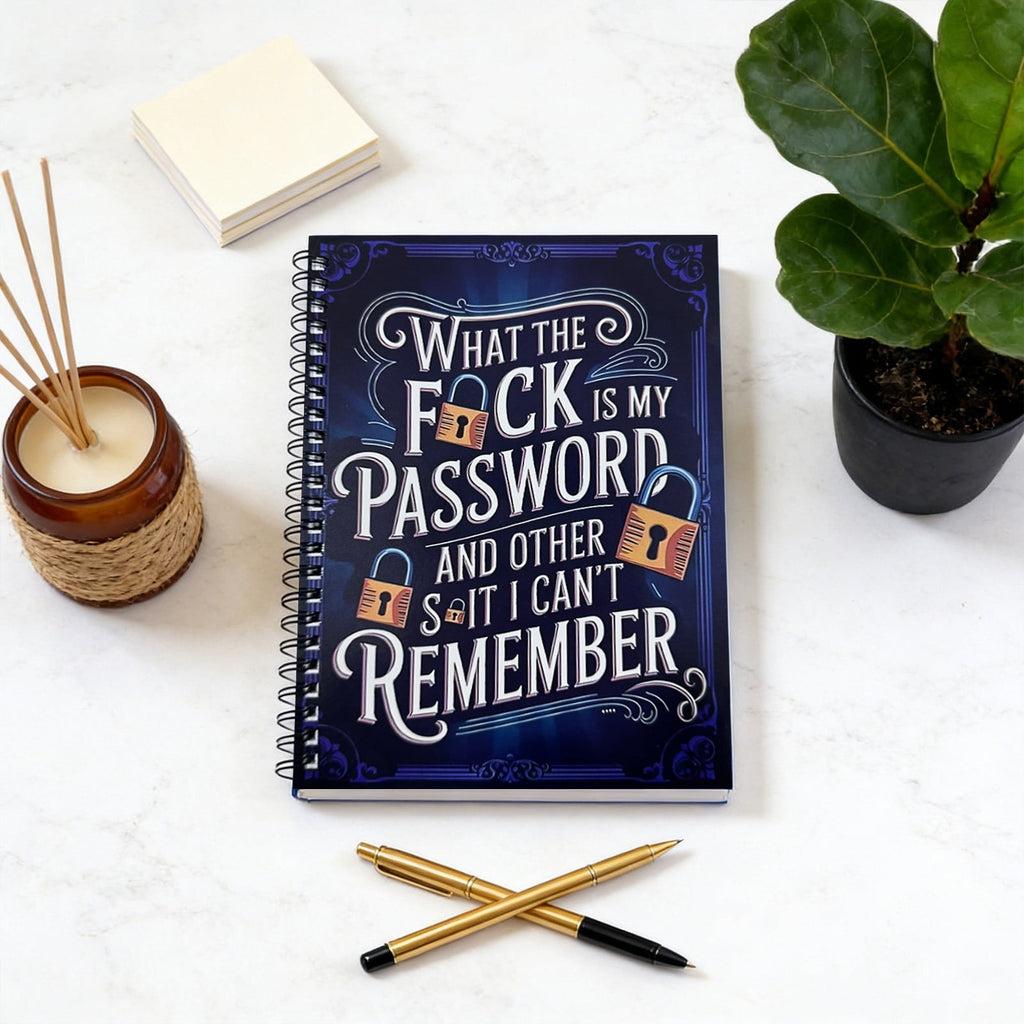Funny Password Notebook - What The F*Ck My Password & Forgotten Stuff Journal - Spiral-Bound Password Organizer with Lock Icons, Durable Hard Cover Password Keeper