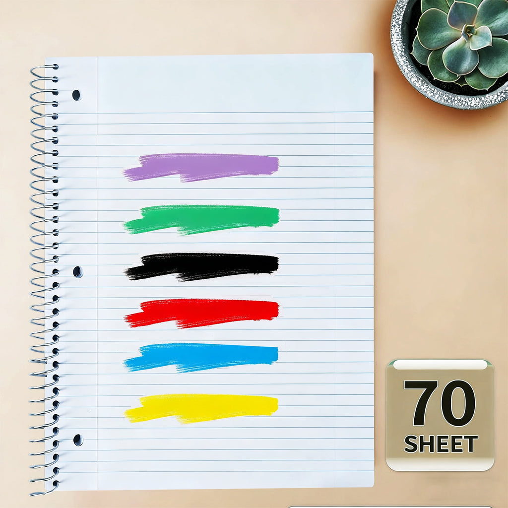 VINAUO Spiral Notebook, 1 Subject Notebook College Ruled, 70 Sheets, 8" x 10-1/2", 3 Hole Punched,Spiral Lined Notebooks,6 Pack