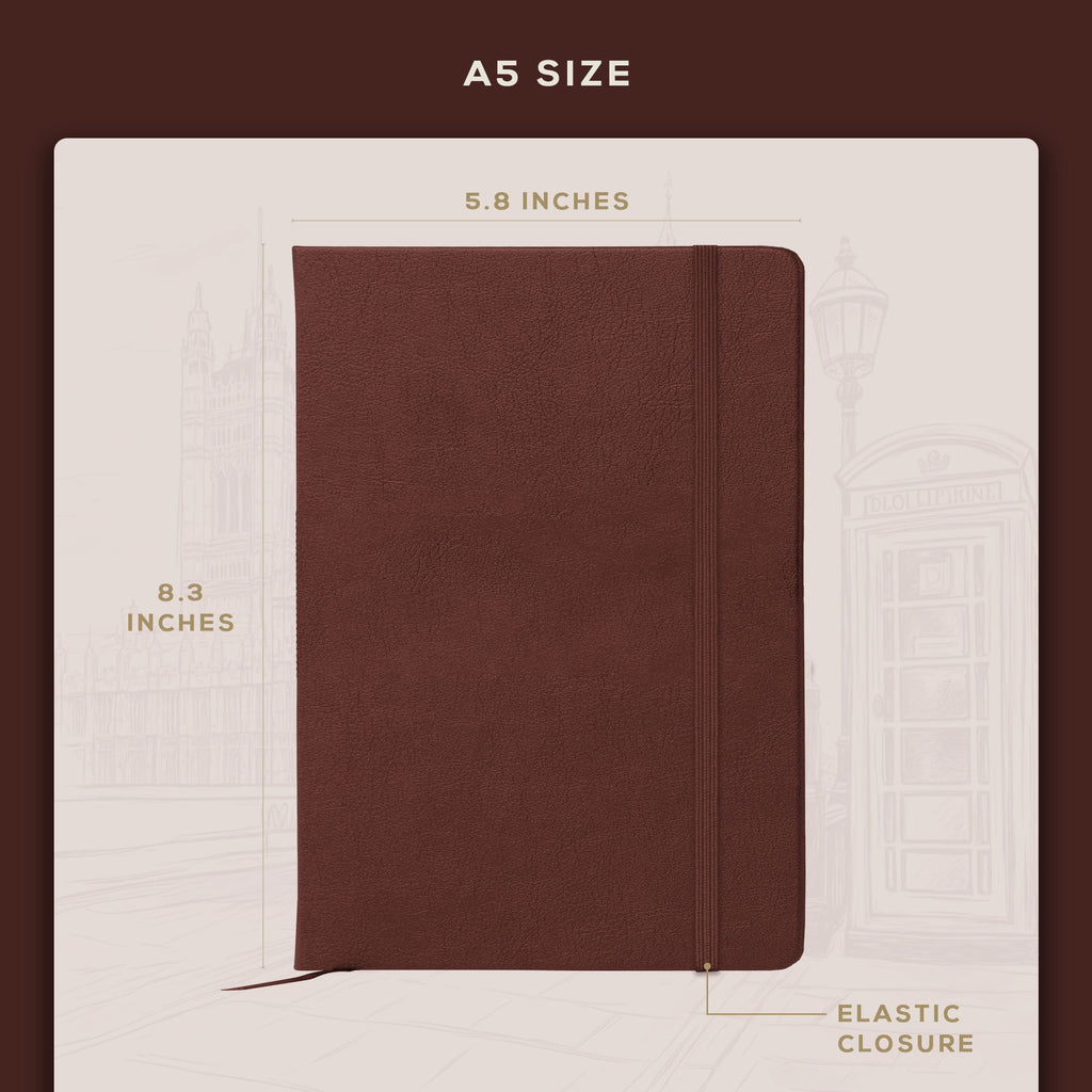 BEECHMORE BOOKS Lined Journal Notebook, 5.8 x 8.3 inch, A5 160 Lined Pages, Hardcover Leather Journals for Women, Men, Writing and Notebooks for Work - 120 GSM Thick Paper, Gifts Box Included