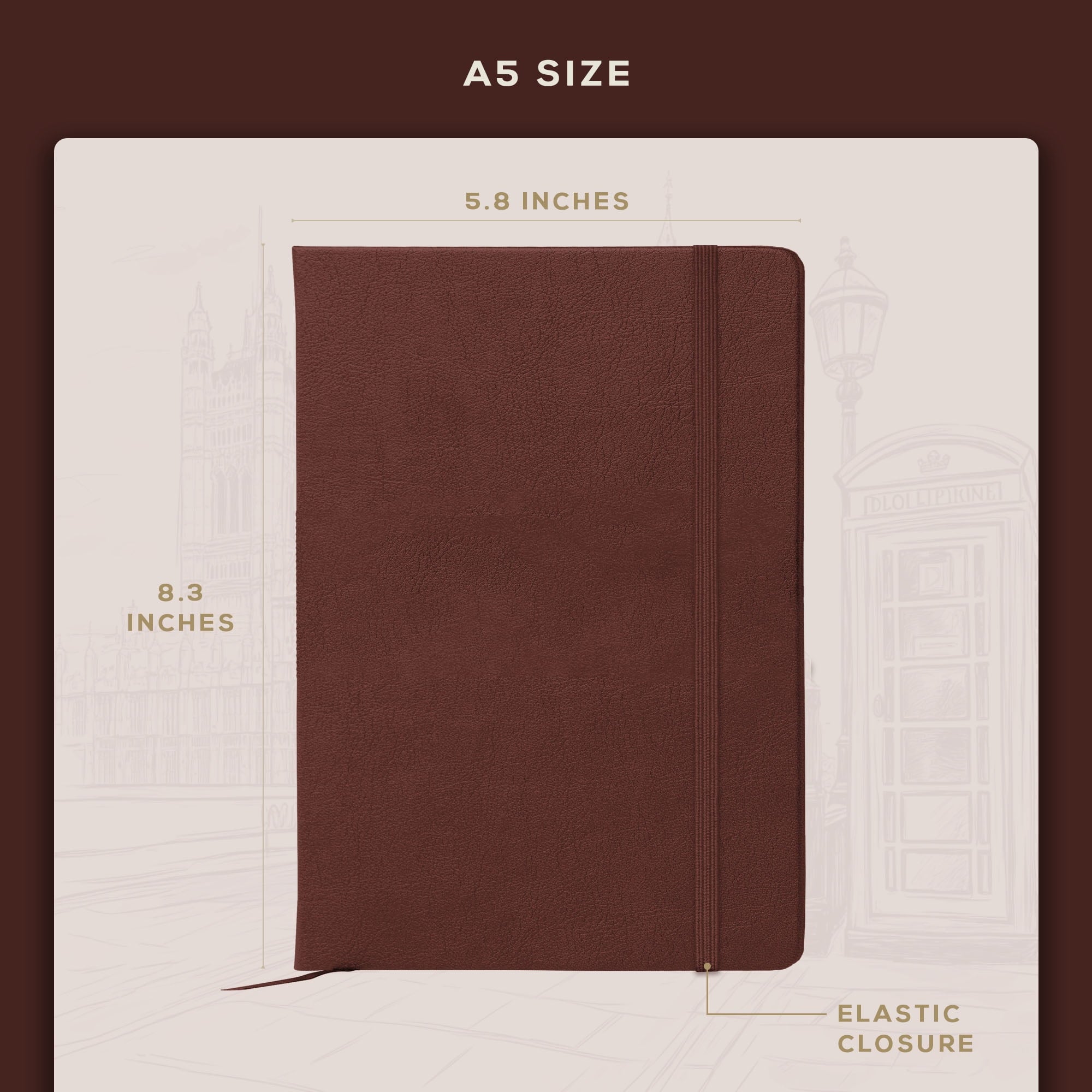 BEECHMORE BOOKS Lined Journal Notebook, 5.8 x 8.3 inch, A5 160 Lined Pages, Hardcover Leather Journals for Women, Men, Writing and Notebooks for Work - 120 GSM Thick Paper, Gifts Box Included