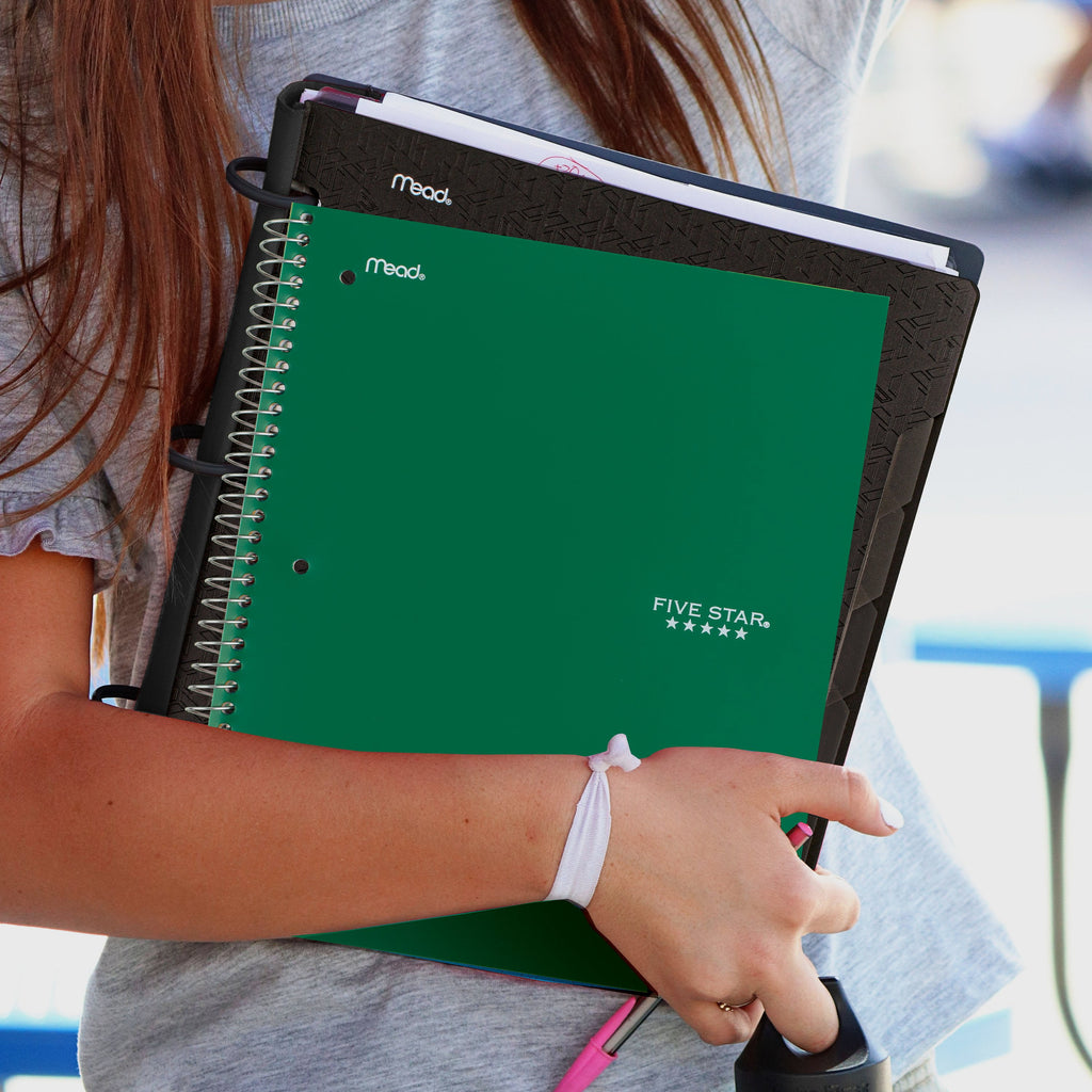 Five Star 1 Subject Wide Ruled Notebook Plus Study App, 8" x 10.5", Forest Green, Poly, Spiral, 100 Sheets