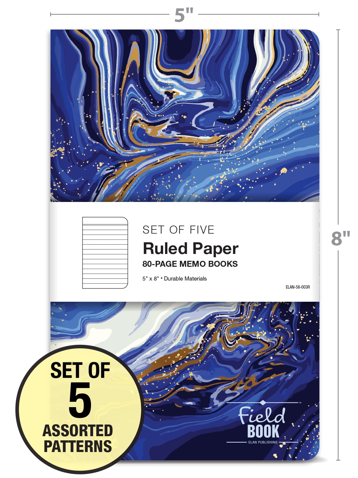 5 x 8 Field Book Set - Line Text / Combo Marble Covers