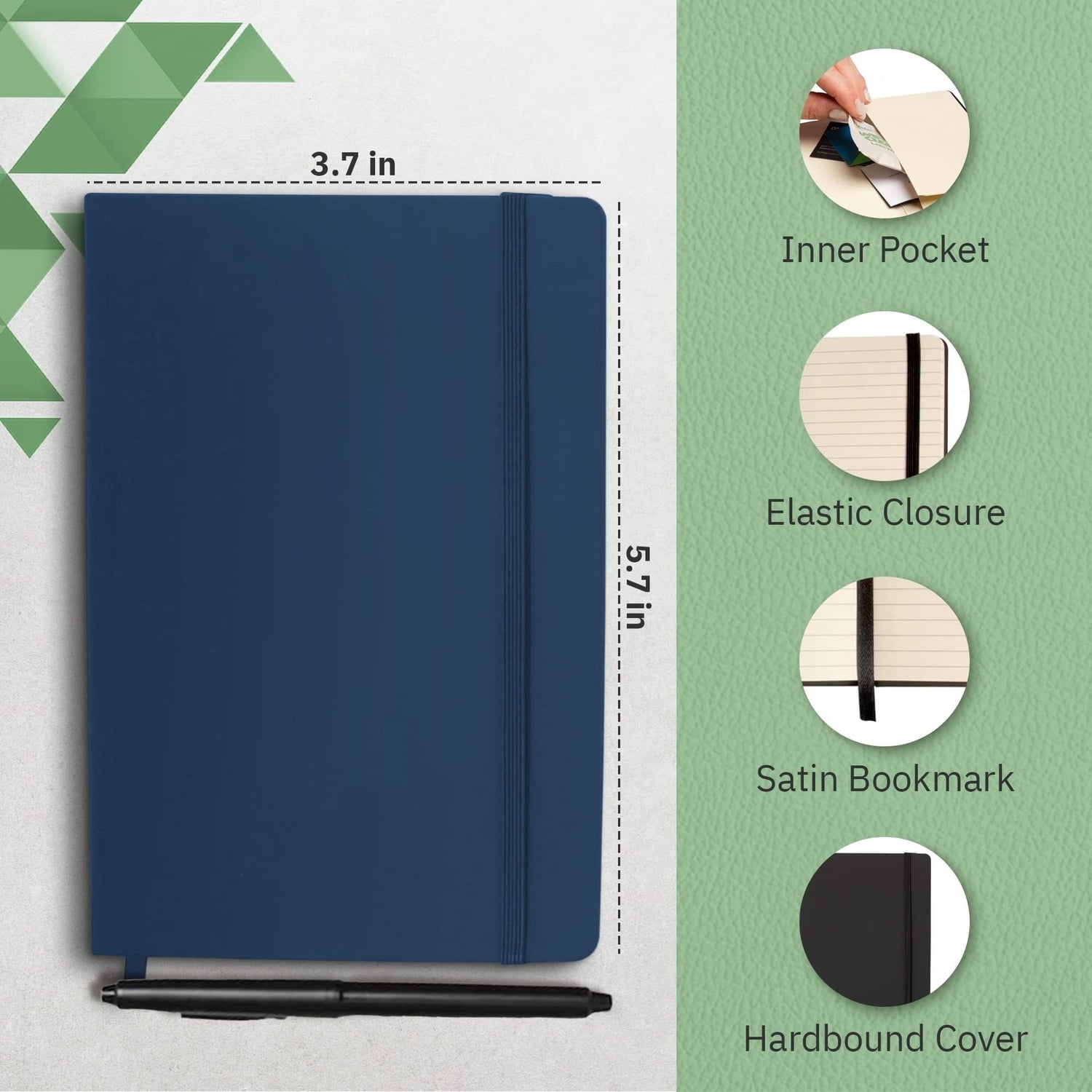 Simply Genius Notebook A6-3.7" x 5.7", Navy, 6 Pack Faux Leather Hardcover - Pocket Notepad for Note Taking
