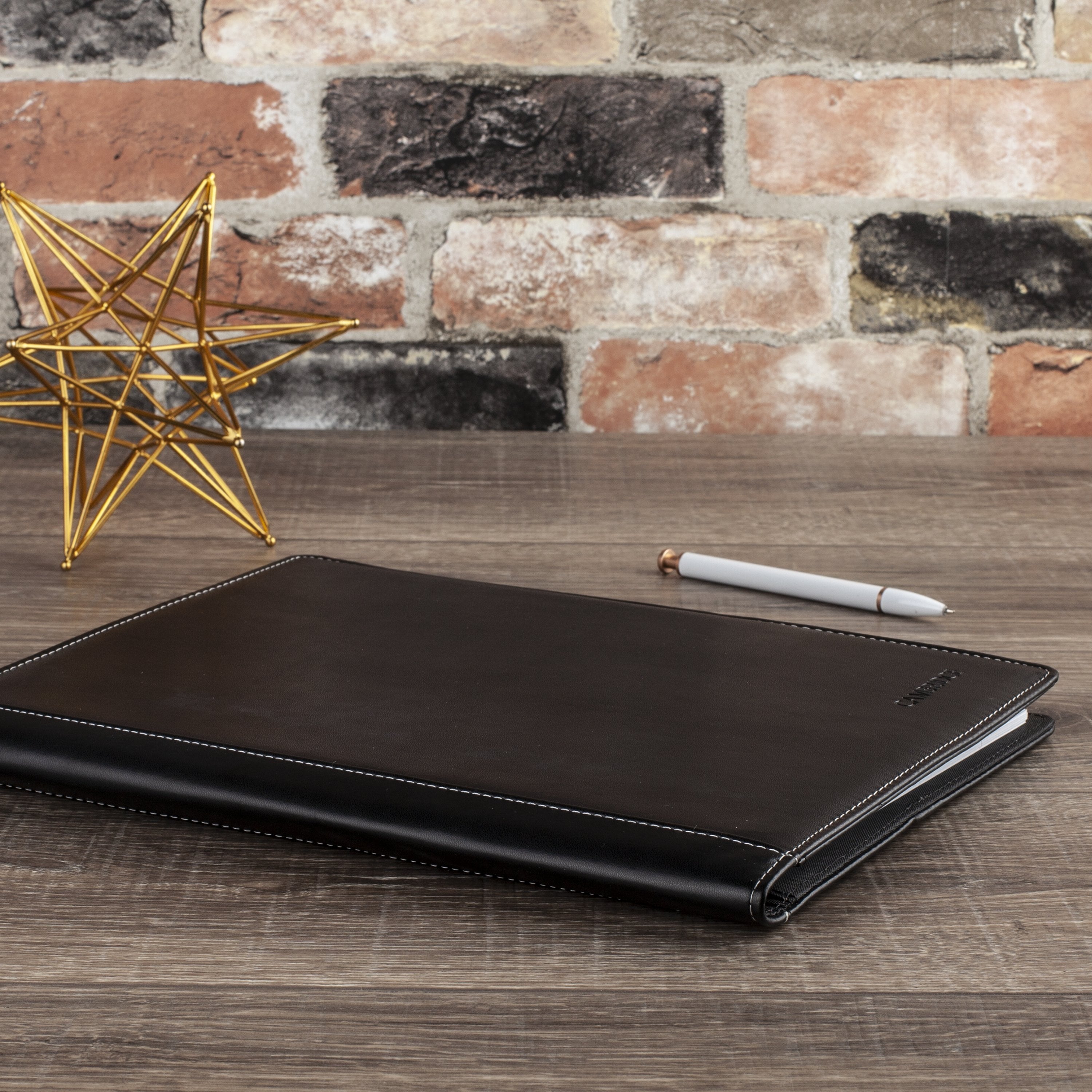 Cambridge Limited Refillable Faux Leather Notetaker Notebook, 50 Ruled Sheets, 8.5" x 11", Black
