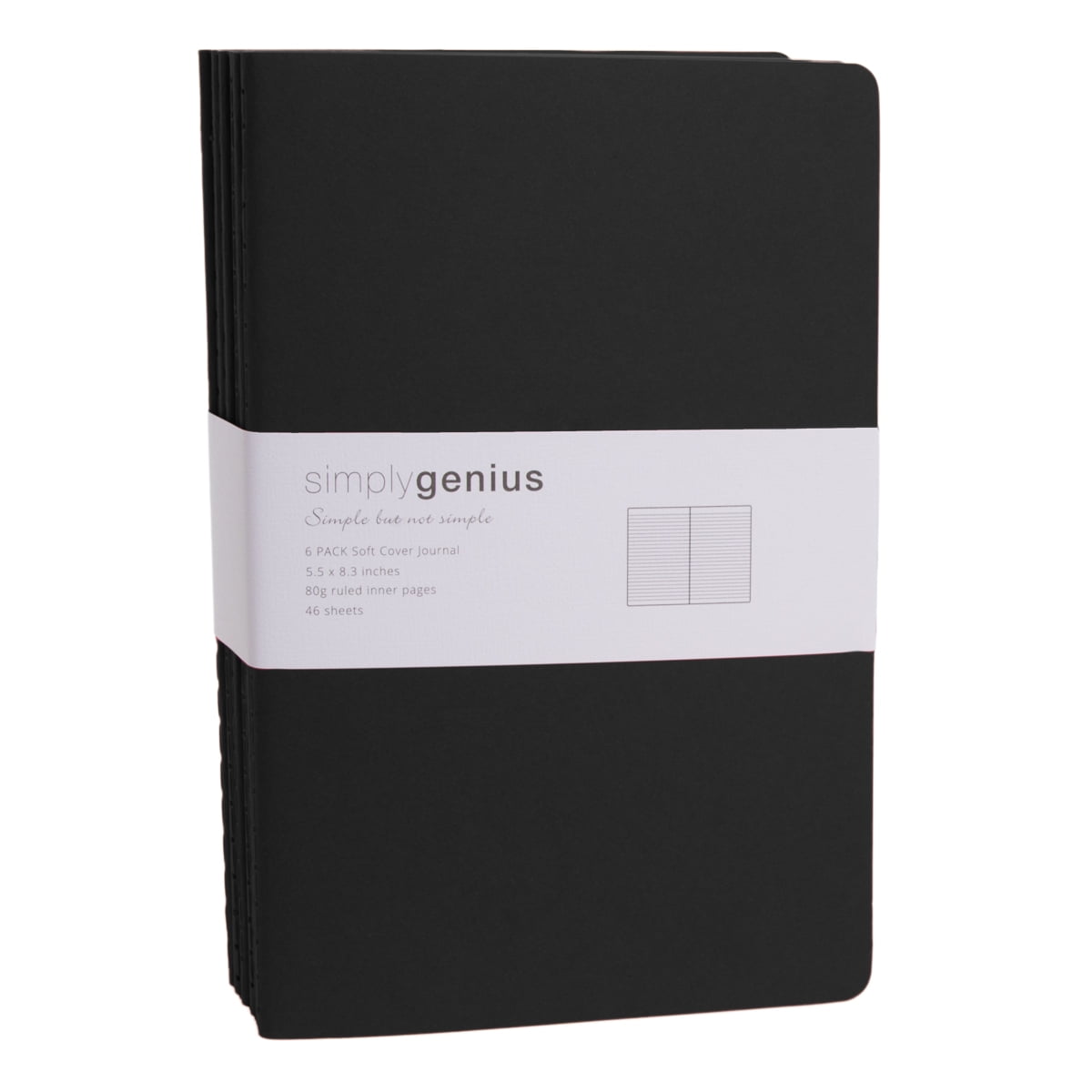 Simply Genius (30pk) A5 Soft Cover Journal Notebook, 5.5x8.3, Black