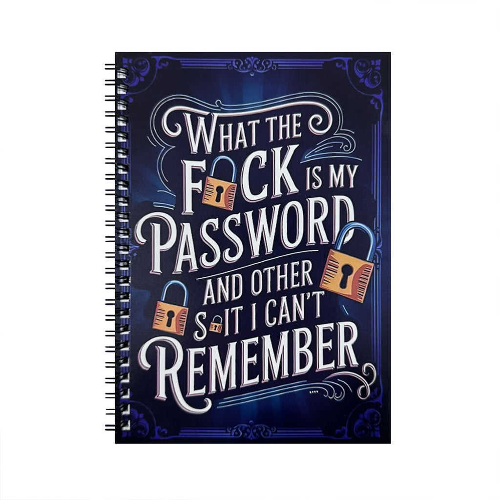 Funny Password Notebook - What The F*Ck My Password & Forgotten Stuff Journal - Spiral-Bound Password Organizer with Lock Icons, Durable Hard Cover Password Keeper