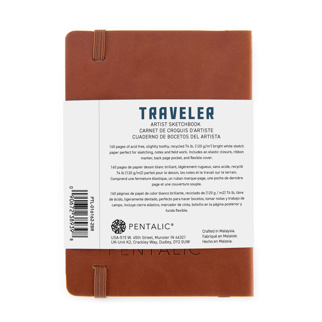 Pentalic 4x6 Brown Traveler Pocket Artist Drawing Journal, 160 Pages, 74 lb Paper