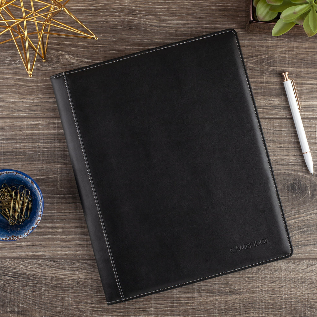 Cambridge Limited Refillable Faux Leather Notetaker Notebook, 50 Ruled Sheets, 8.5" x 11", Black