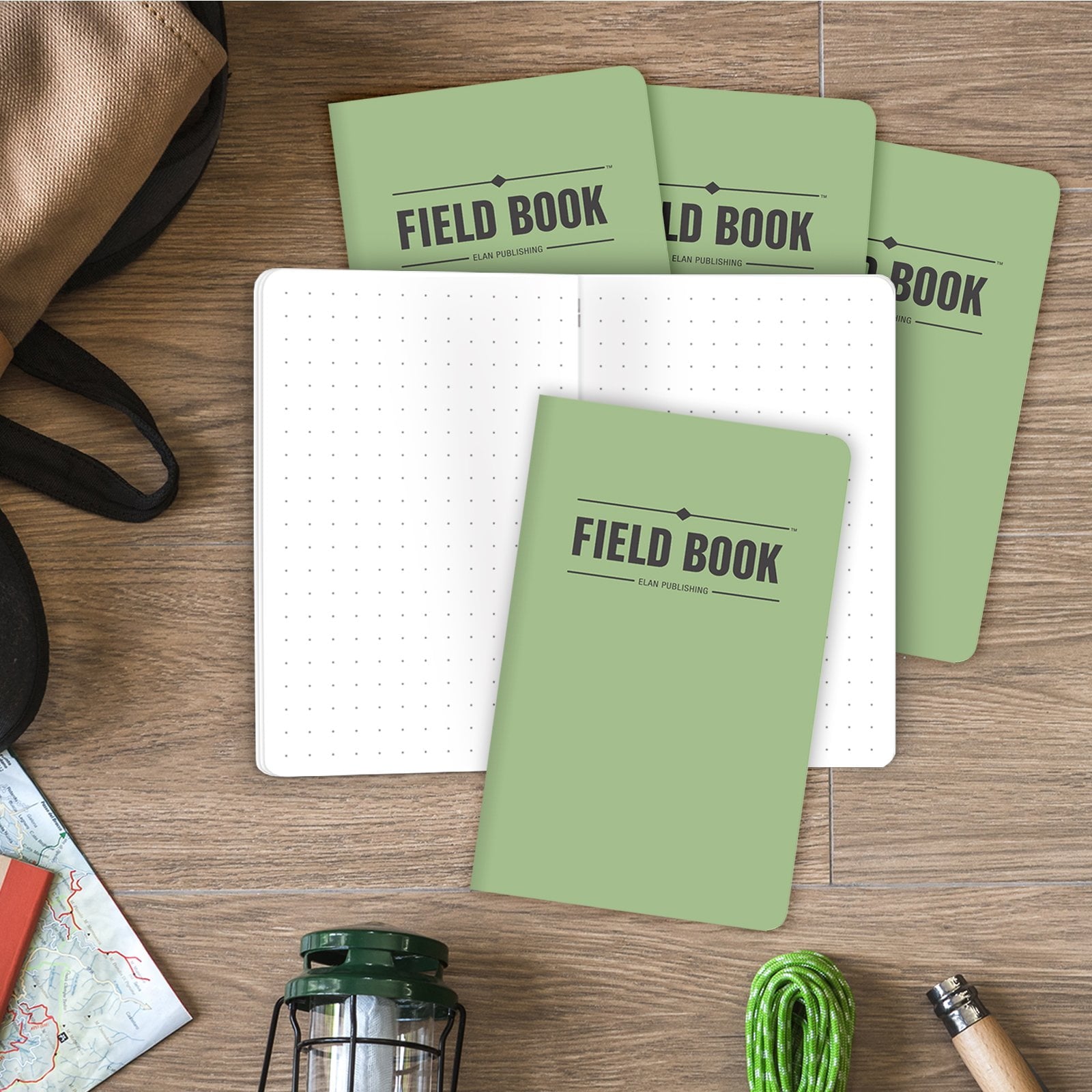 Elan Publishing Company Field Notebook  / Pocket Journal - 3.5"x5.5" - Green - Dot Graph Memo Book - Pack of 5 - ELAN-FN-002F