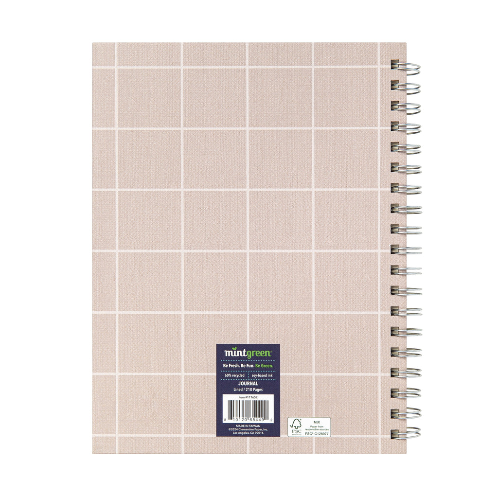 Mintgreen Spiral Bound Notepad, 7.4" x 9.75", Checked Tan, 105 Sheets