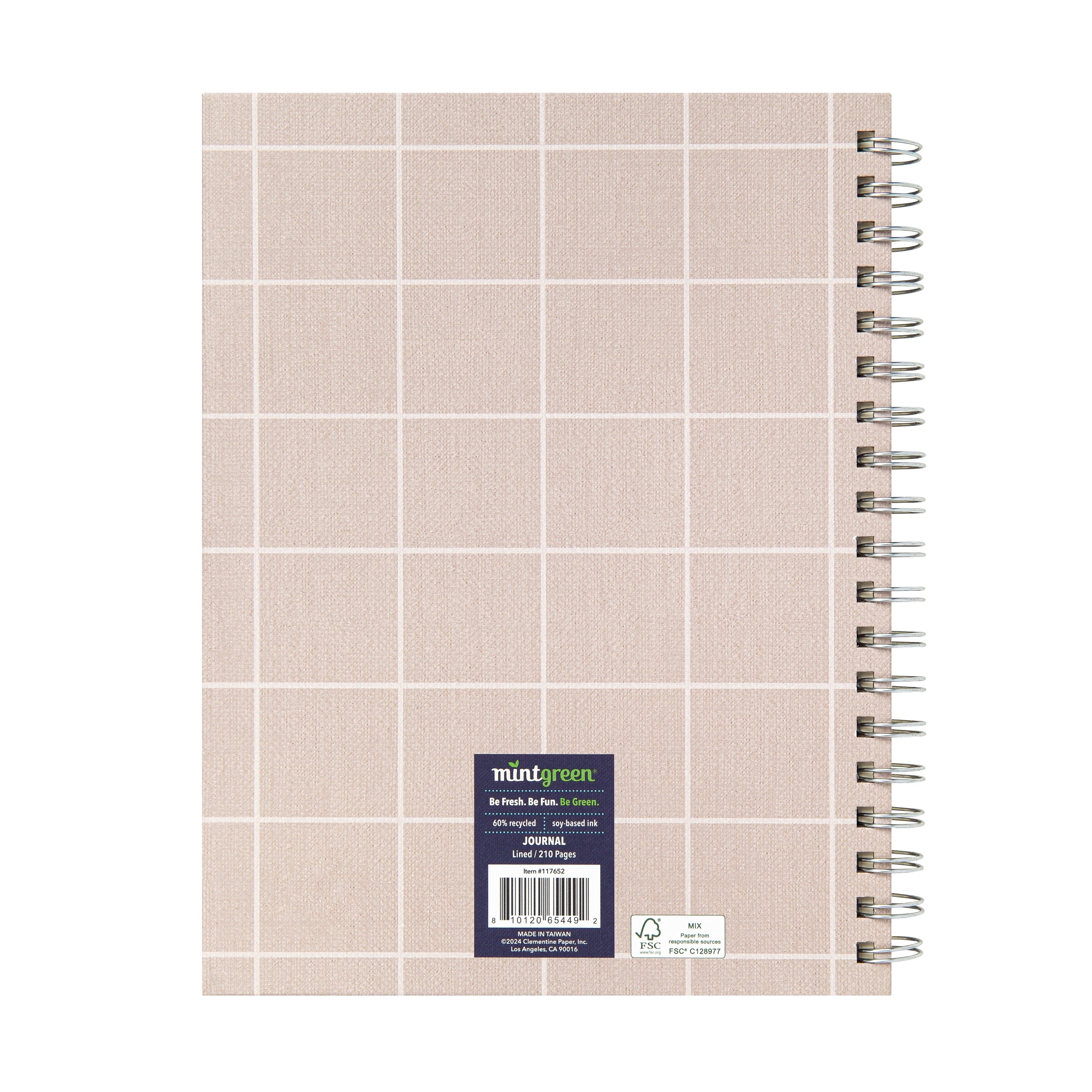 Mintgreen Spiral Bound Notepad, 7.4" x 9.75", Checked Tan, 105 Sheets