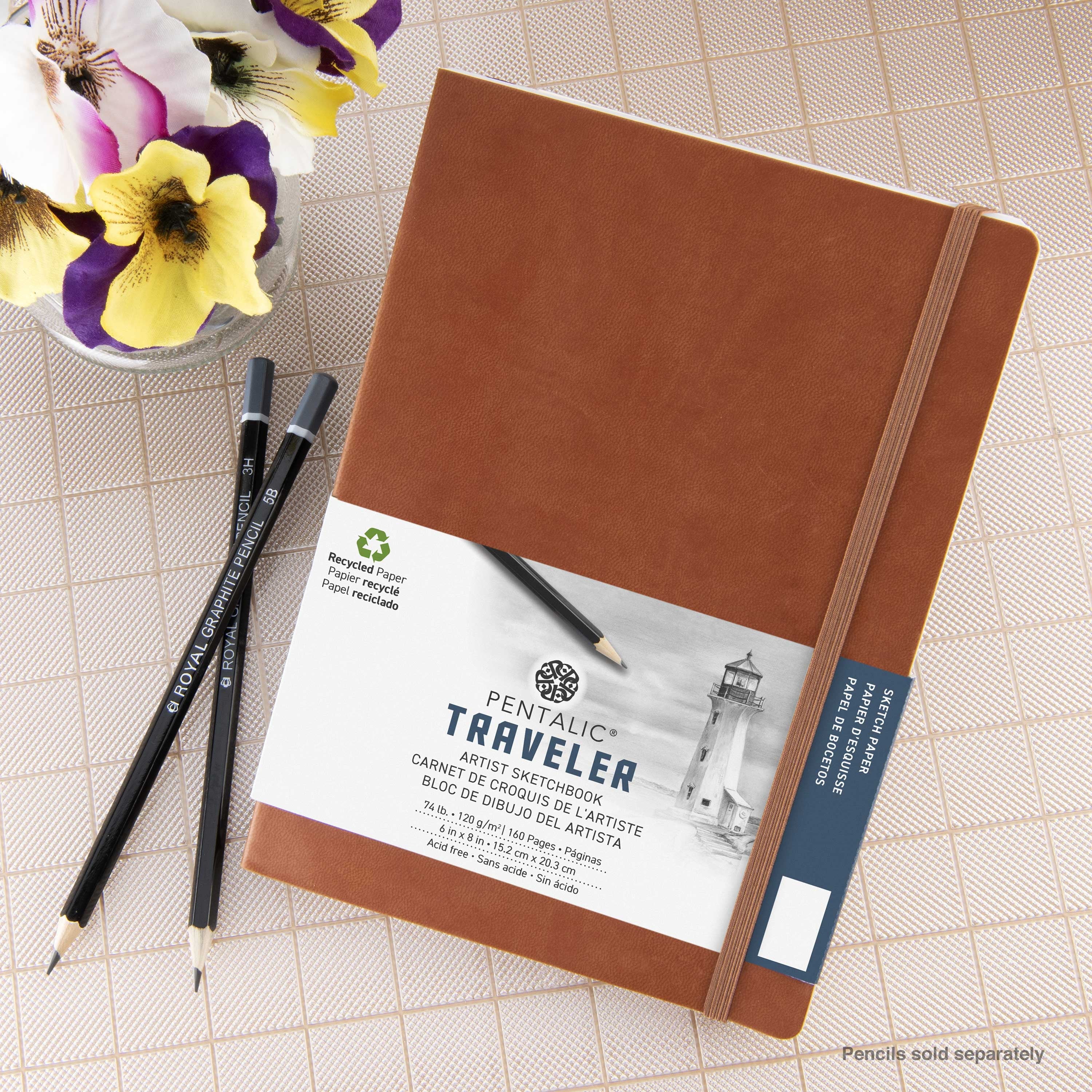 Pentalic 6x8 Brown Traveler Pocket Artist Drawing Journal, 160 Pages, 74 lb. Paper