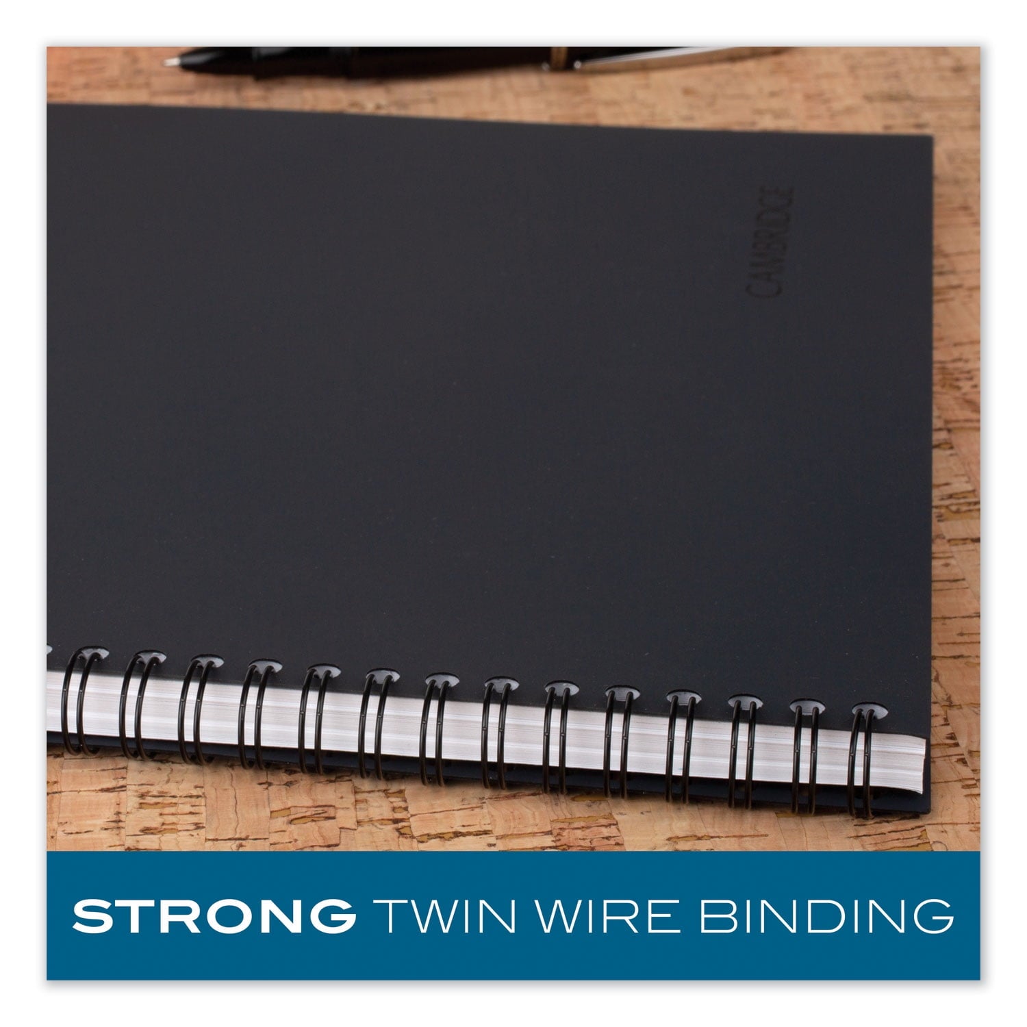Cambridge Wire Bound Business Notebook, Wide/Legal Rule, Black Cover, 9.5" x 6.68", 80 Sheets