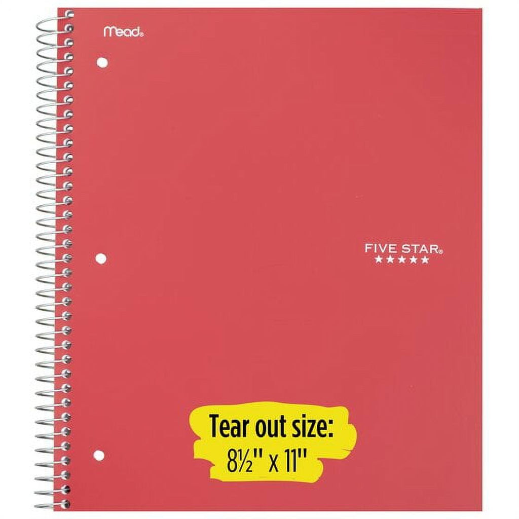 Five Star Spiral Notebook, 2 Subject, College Ruled Paper, 120 Sheets, 11" x 8-1/2", Color may vary