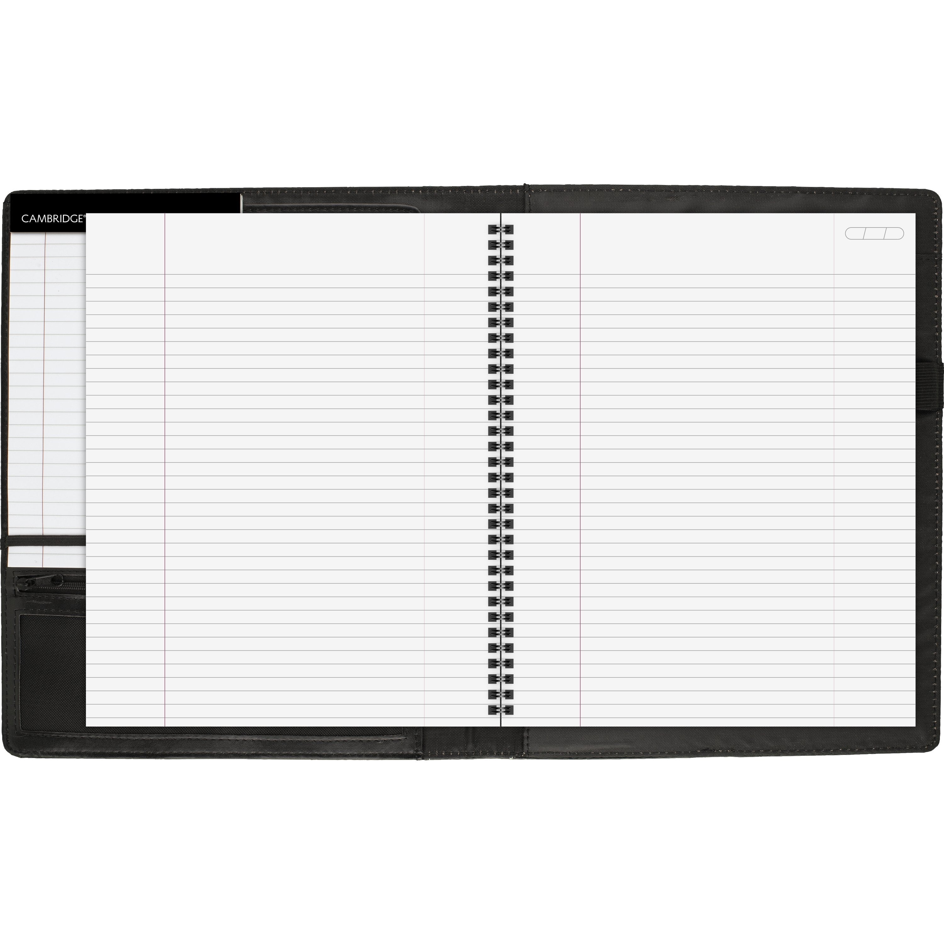Cambridge Limited Refillable Faux Leather Notetaker Notebook, 50 Ruled Sheets, 8.5" x 11", Black
