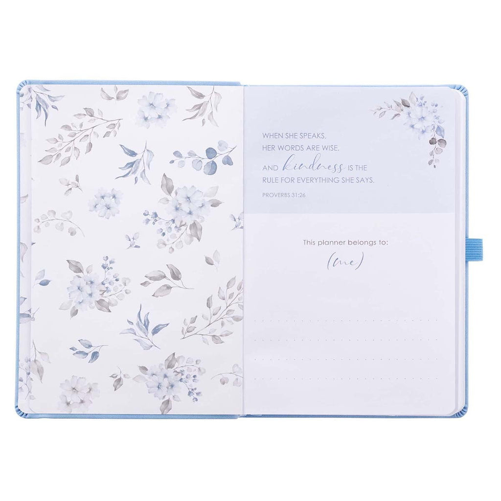 Rolene Strauss Undated Daily Planner w/Scripture for Women - Daily, Weekly, Monthly, Academic Organizer, Dot Grid Notebook, Time Management, Productivity, Blue Faux Leather