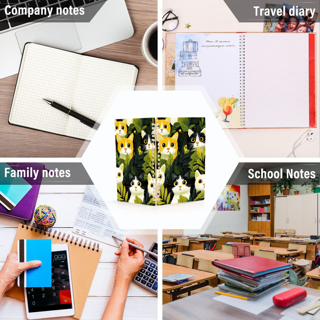 Ckdifva Leaves and Cats A5 Ring Binder Notebook Journey Note Diary College Ruled Study 60 Pages