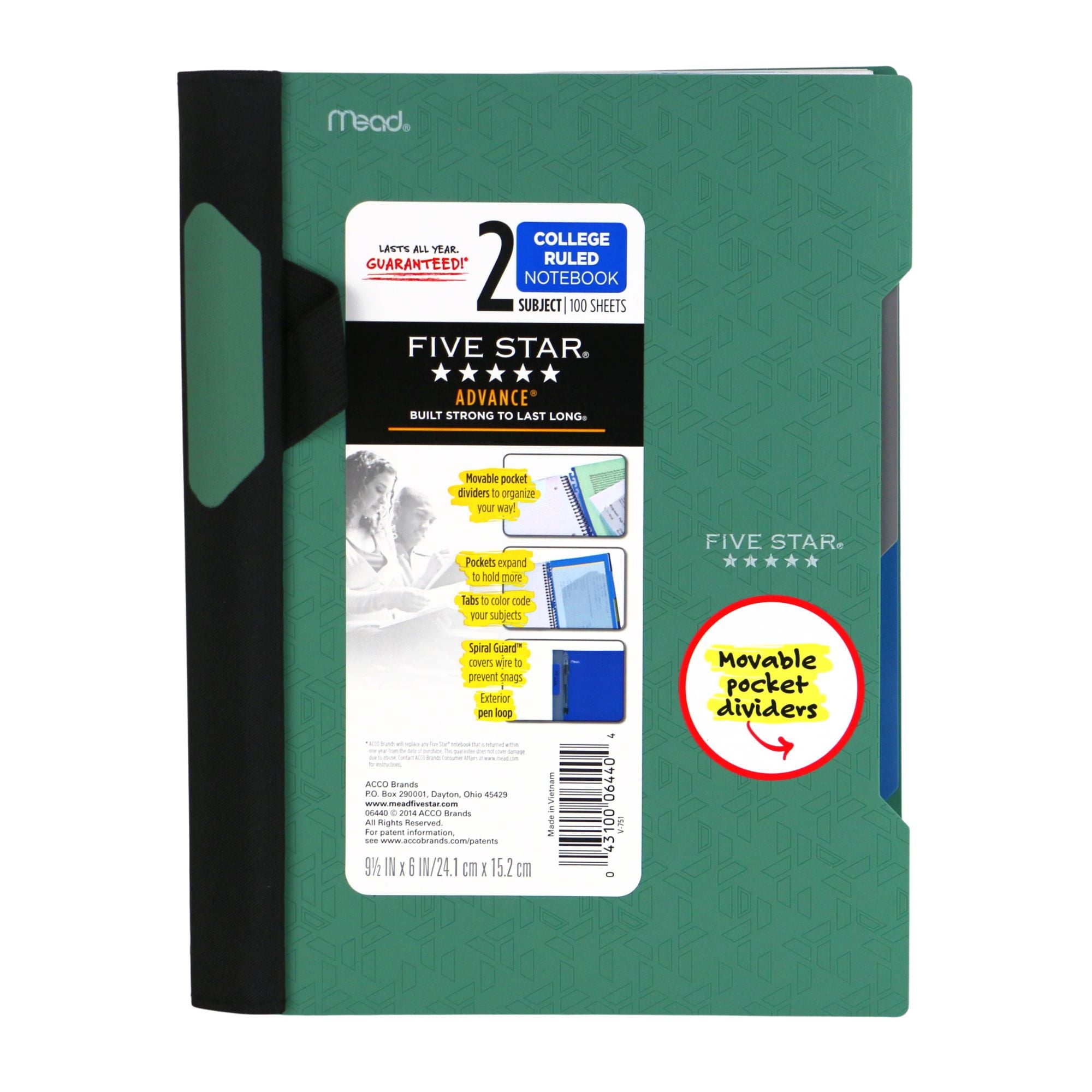 Five Star Advance Small 2-Subject Spiral Guard Notebook [College Ruled]: 6 in. x 9-1/2 in. (Red)