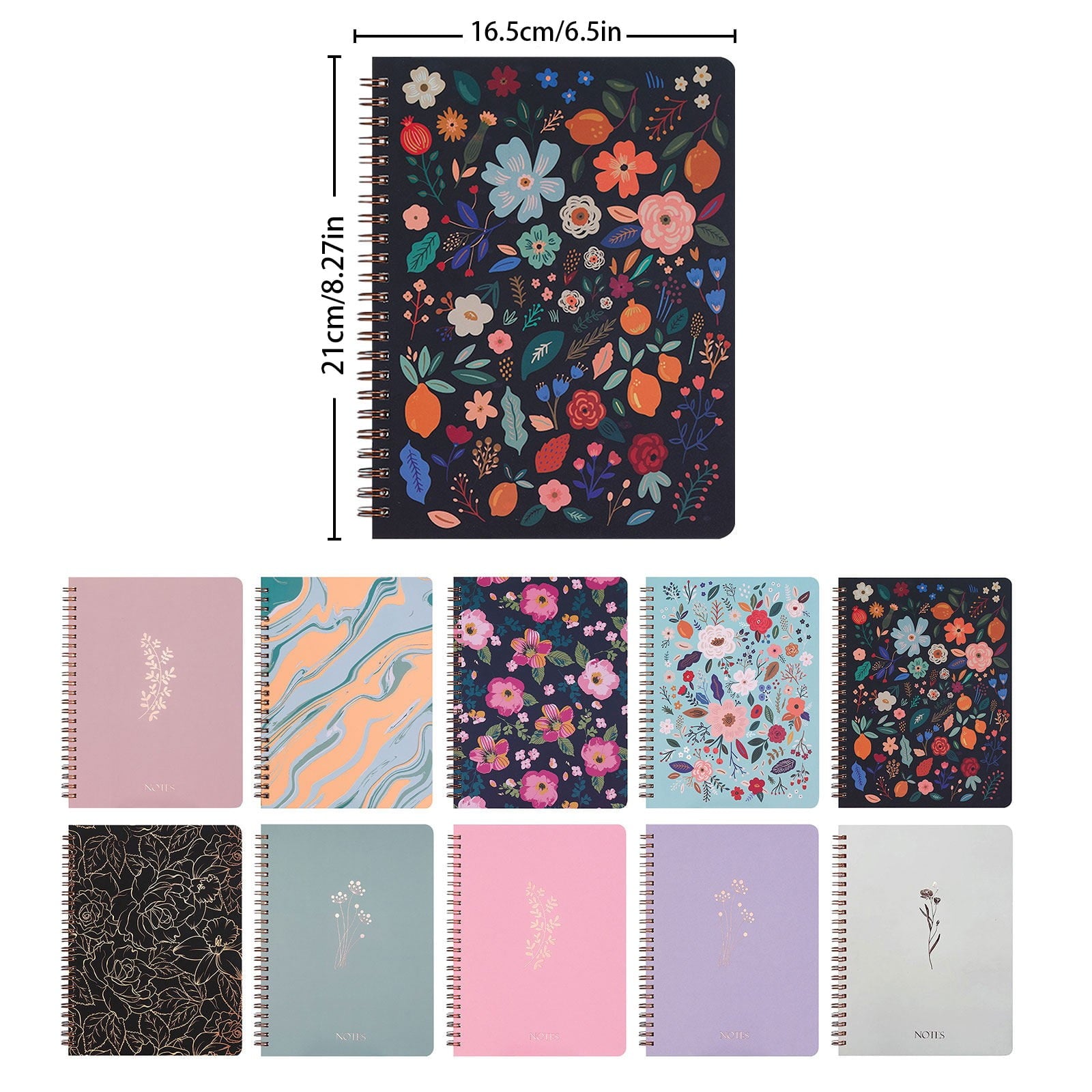 Spiral Notebook, Furenl Aesthetic Notebook Cute Preppy Style 8X6 Journal/Notebook with Large Pockets and Ruled Pages Perfect for Staying Organized While Working or Studying, A Floral Notebook