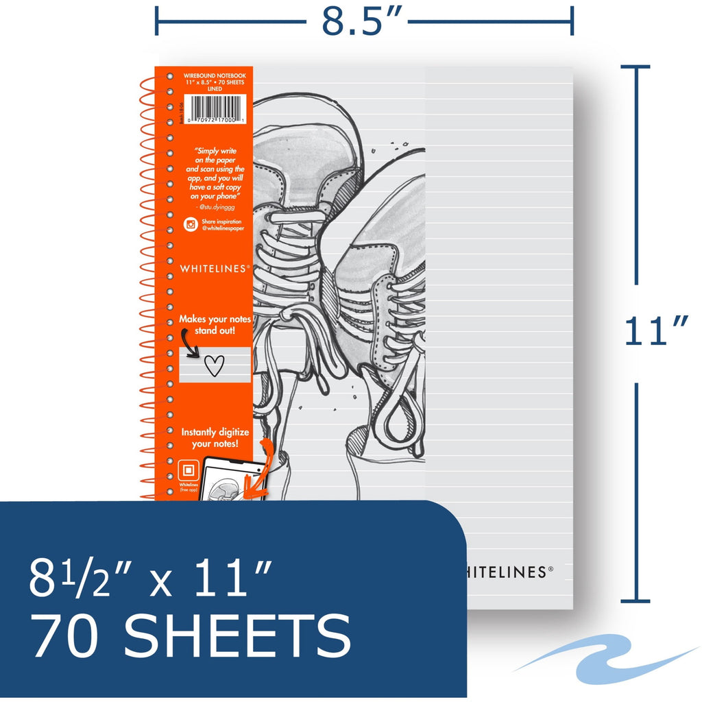 Roaring Spring Whitelines Premium Line Ruled Spiral Notebook, 1 Case (12 Total), Digitally Download Your Notes, FREE App, 11" x 8.5" 70 Sheets
