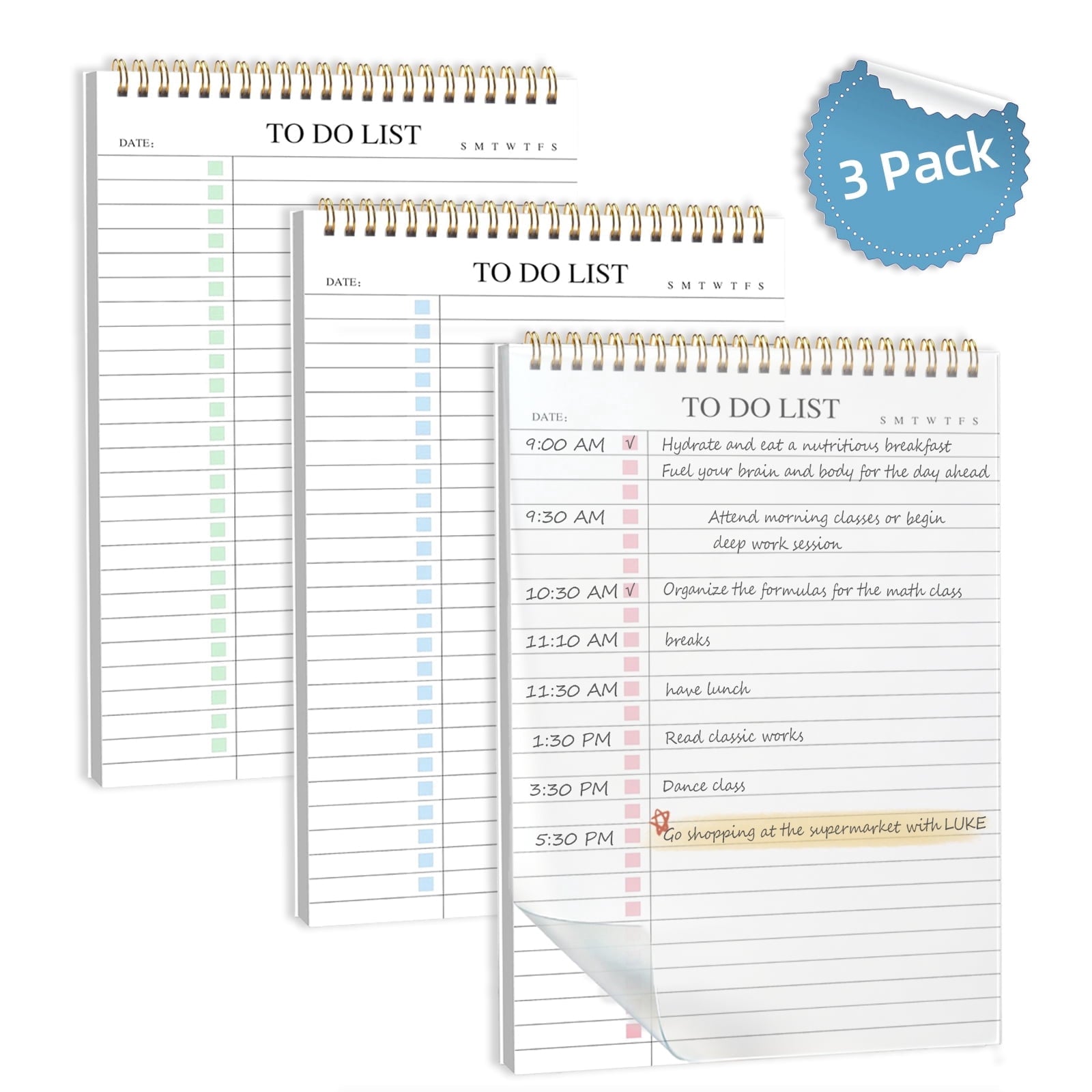AGCAN To Do List Notepad, 3 Pack Spiral Daily Planner Notebook, Double Sided Planning Notebook, 8.7 x 5.7 52 Sheets, Task CheckList Organizer Agenda Pad for Work