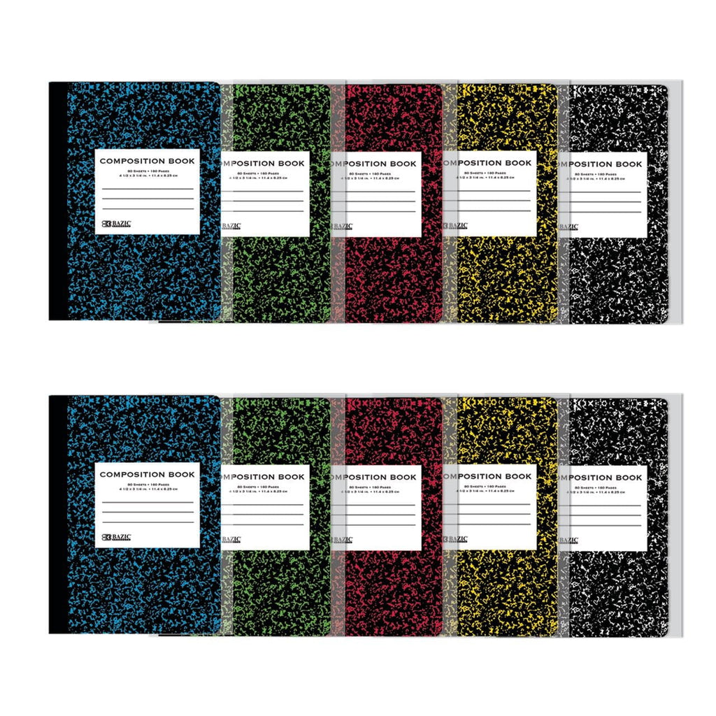 BAZIC Mini Marble Notebook, 4.5"x3.25" 80 Sheets, Assorted Colors, 10 Count