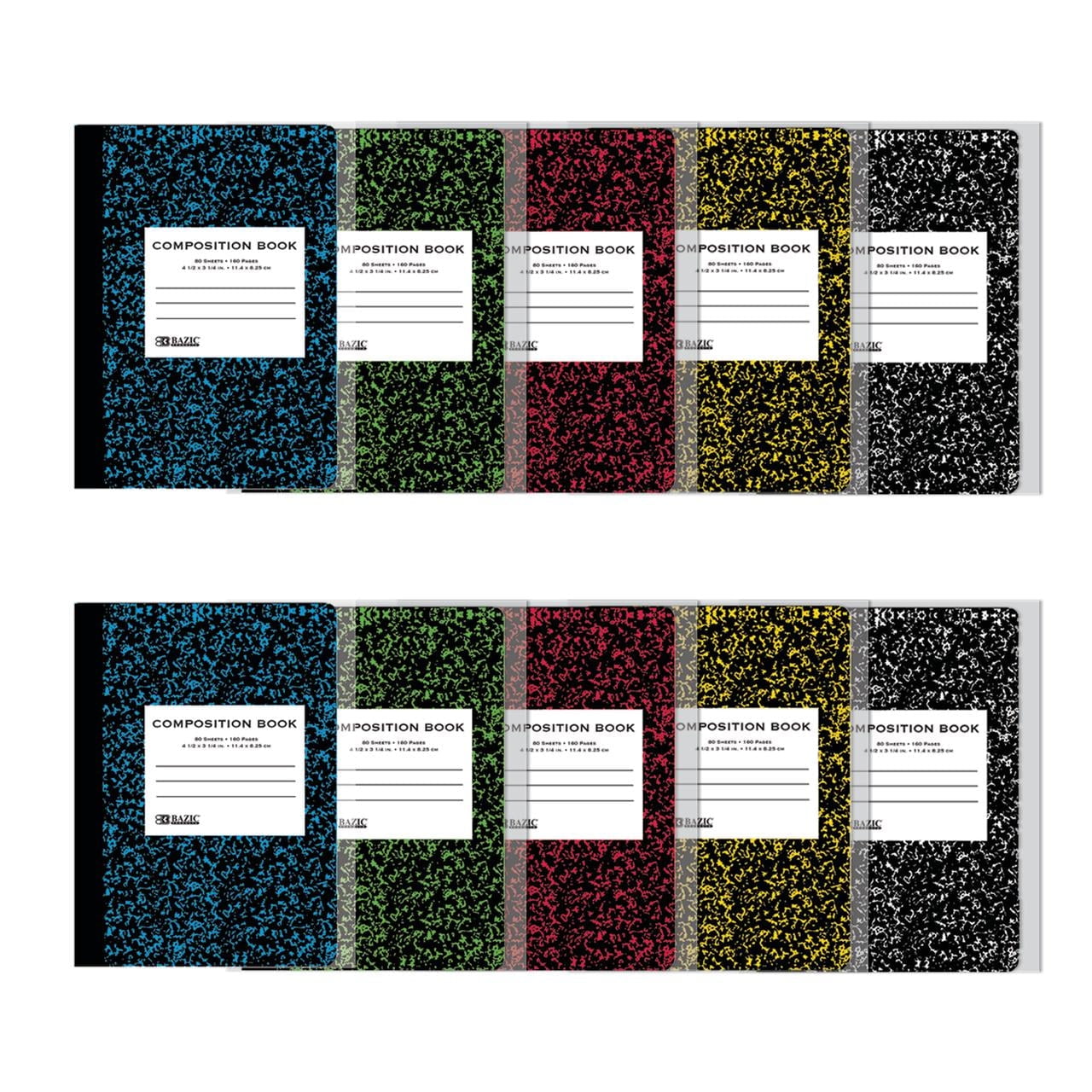 BAZIC Mini Marble Notebook, 4.5"x3.25" 80 Sheets, Assorted Colors, 10 Count