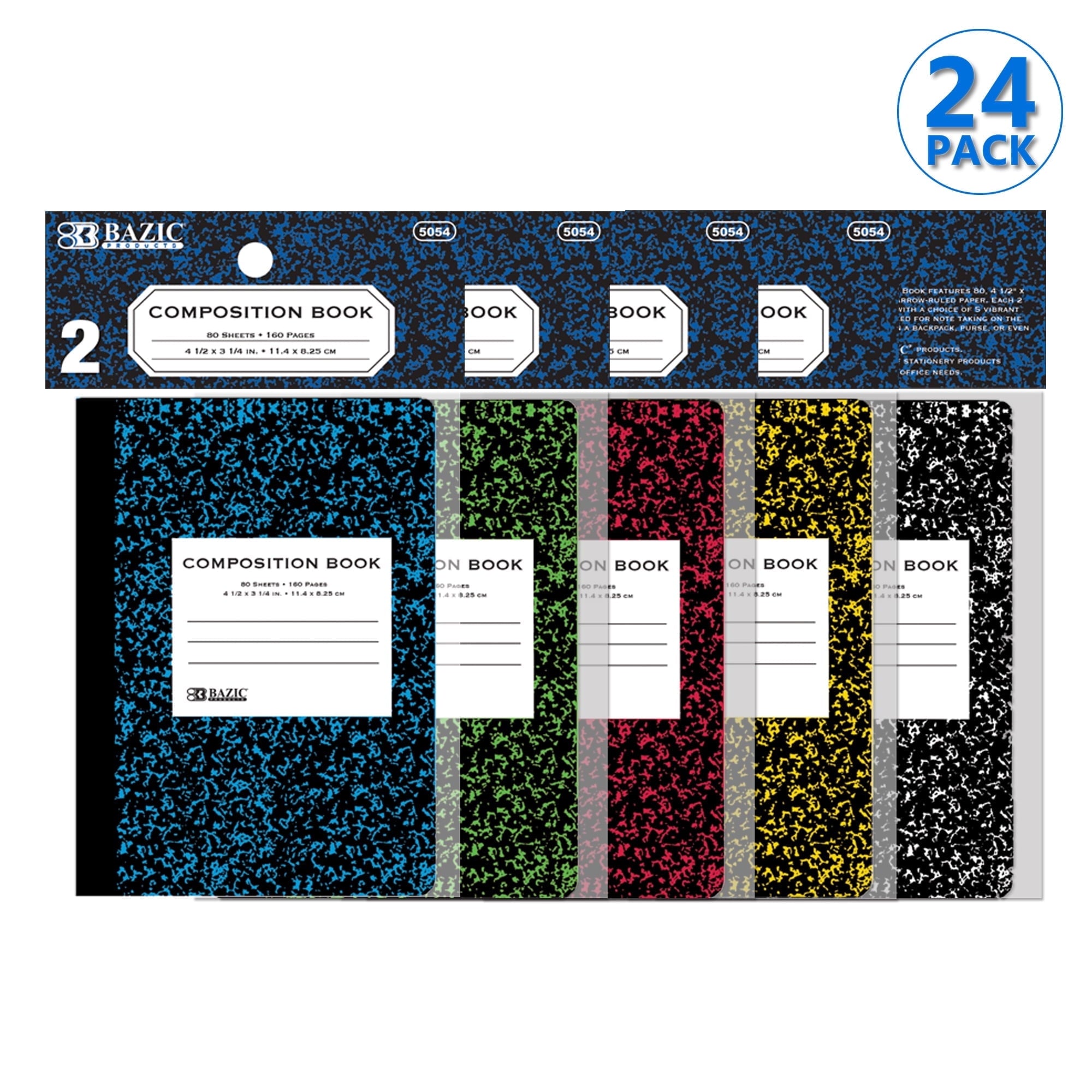 BAZIC Mini Marble Notebook, 4.5"x3.25" 80 Sheets, Assorted Colors, 10 Count