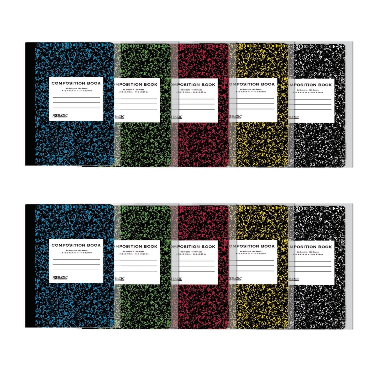 BAZIC Mini Marble Notebook, 4.5"x3.25" 80 Sheets, Assorted Colors, 10 Count