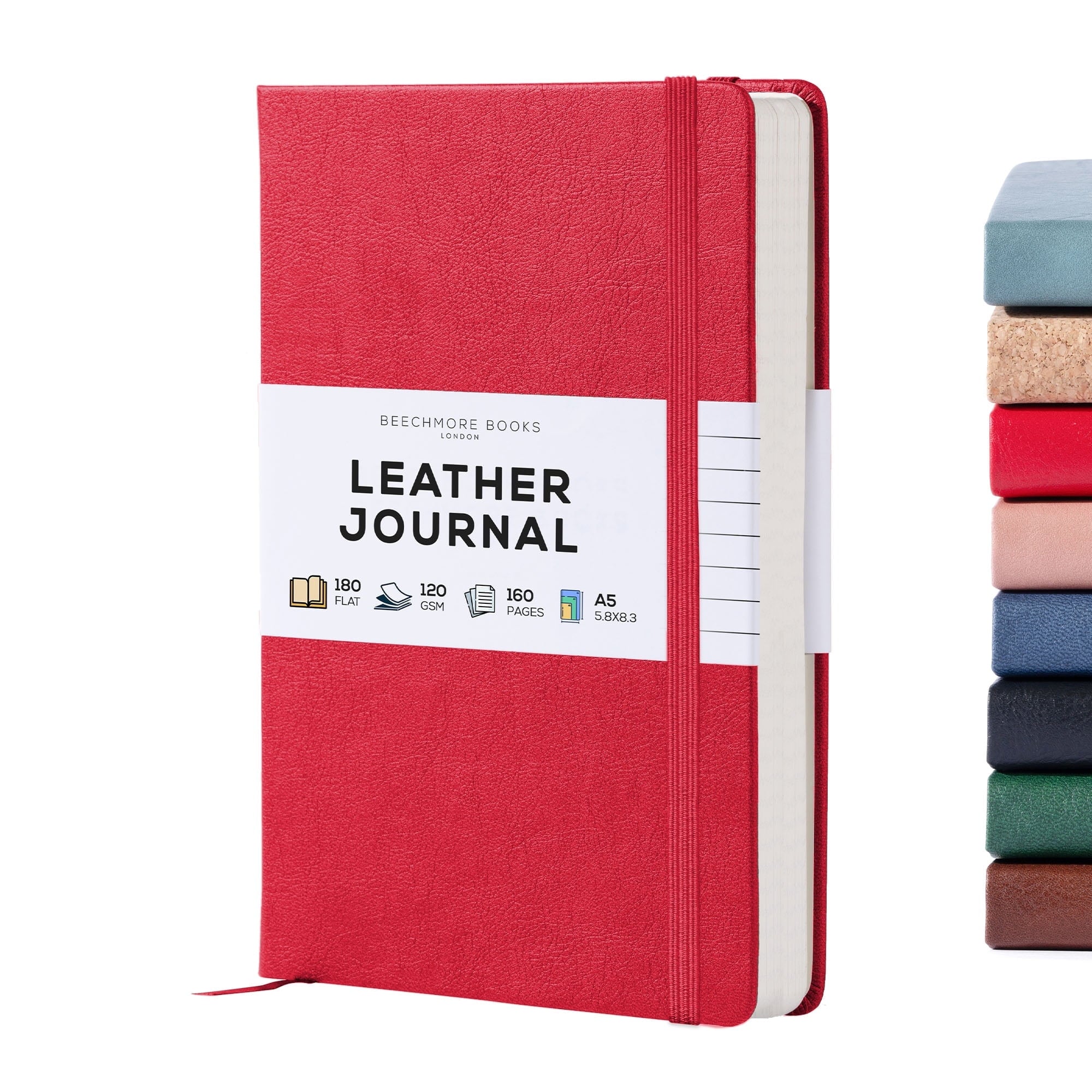 BEECHMORE BOOKS Lined Journal Notebook, 5.8 x 8.3 inch, A5 160 Lined Pages, Hardcover Leather Journals for Women, Men, Writing and Notebooks for Work - 120 GSM Thick Paper, Gifts Box Included