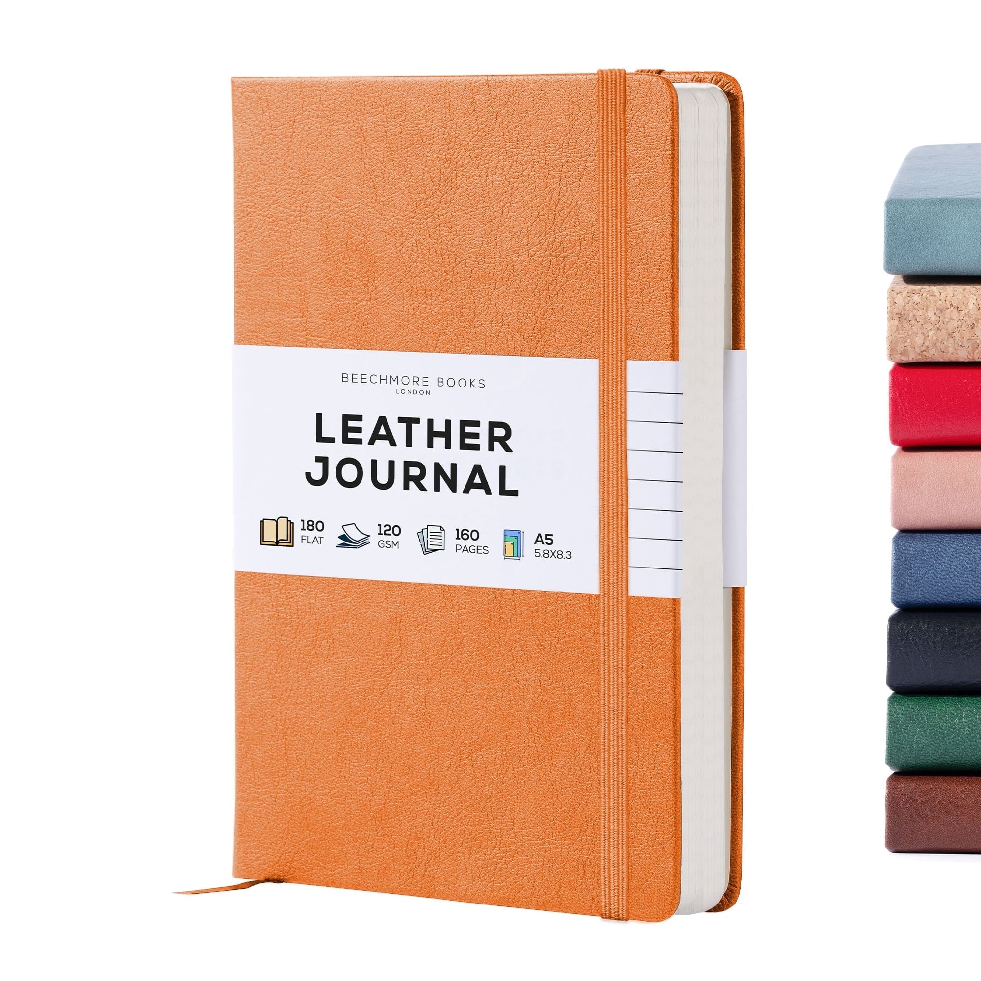 BEECHMORE BOOKS Lined Journal Notebook, 5.8 x 8.3 inch, A5 160 Lined Pages, Hardcover Leather Journals for Women, Men, Writing and Notebooks for Work - 120 GSM Thick Paper, Gifts Box Included