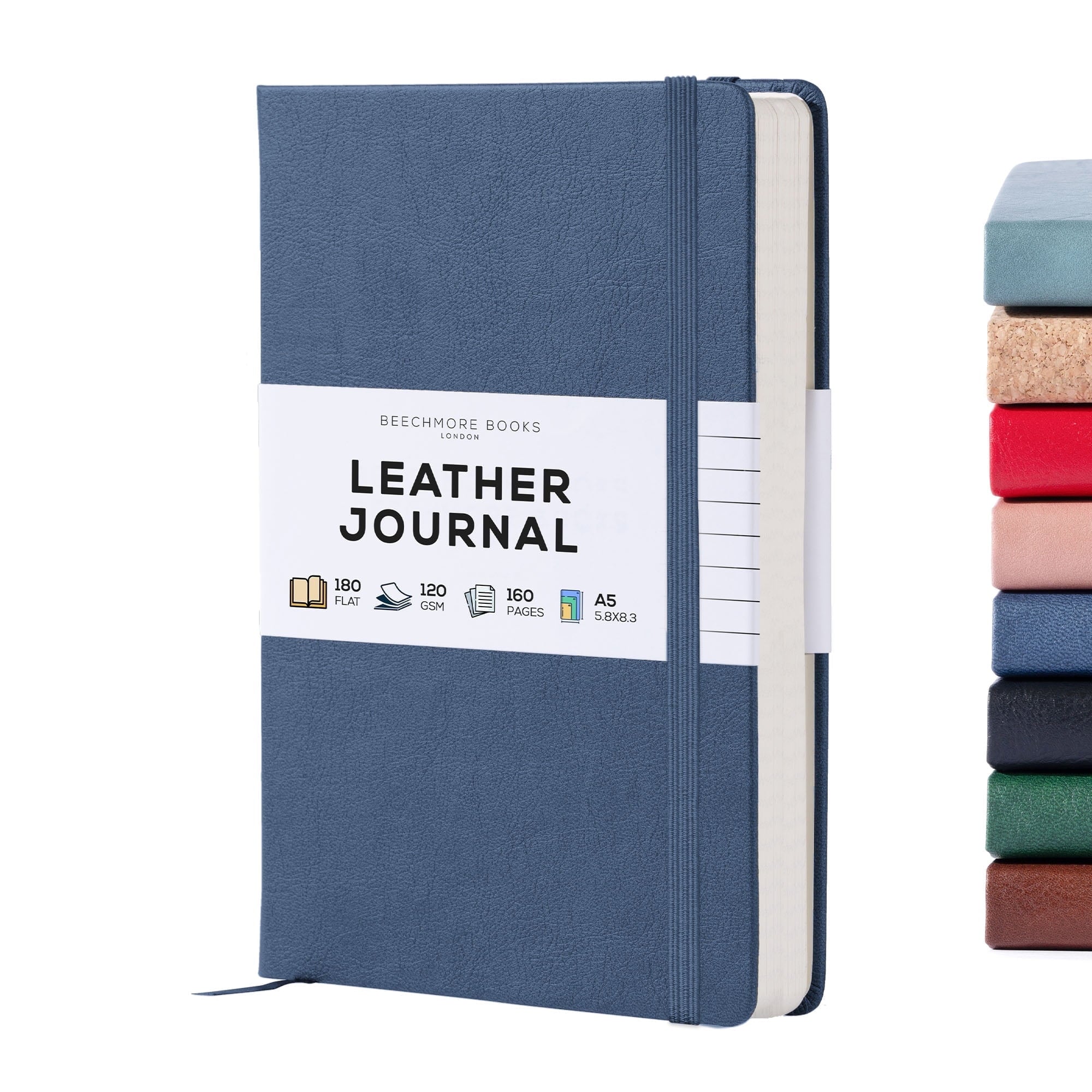 BEECHMORE BOOKS Lined Journal Notebook, 5.8 x 8.3 inch, A5 160 Lined Pages, Hardcover Leather Journals for Women, Men, Writing and Notebooks for Work - 120 GSM Thick Paper, Gifts Box Included