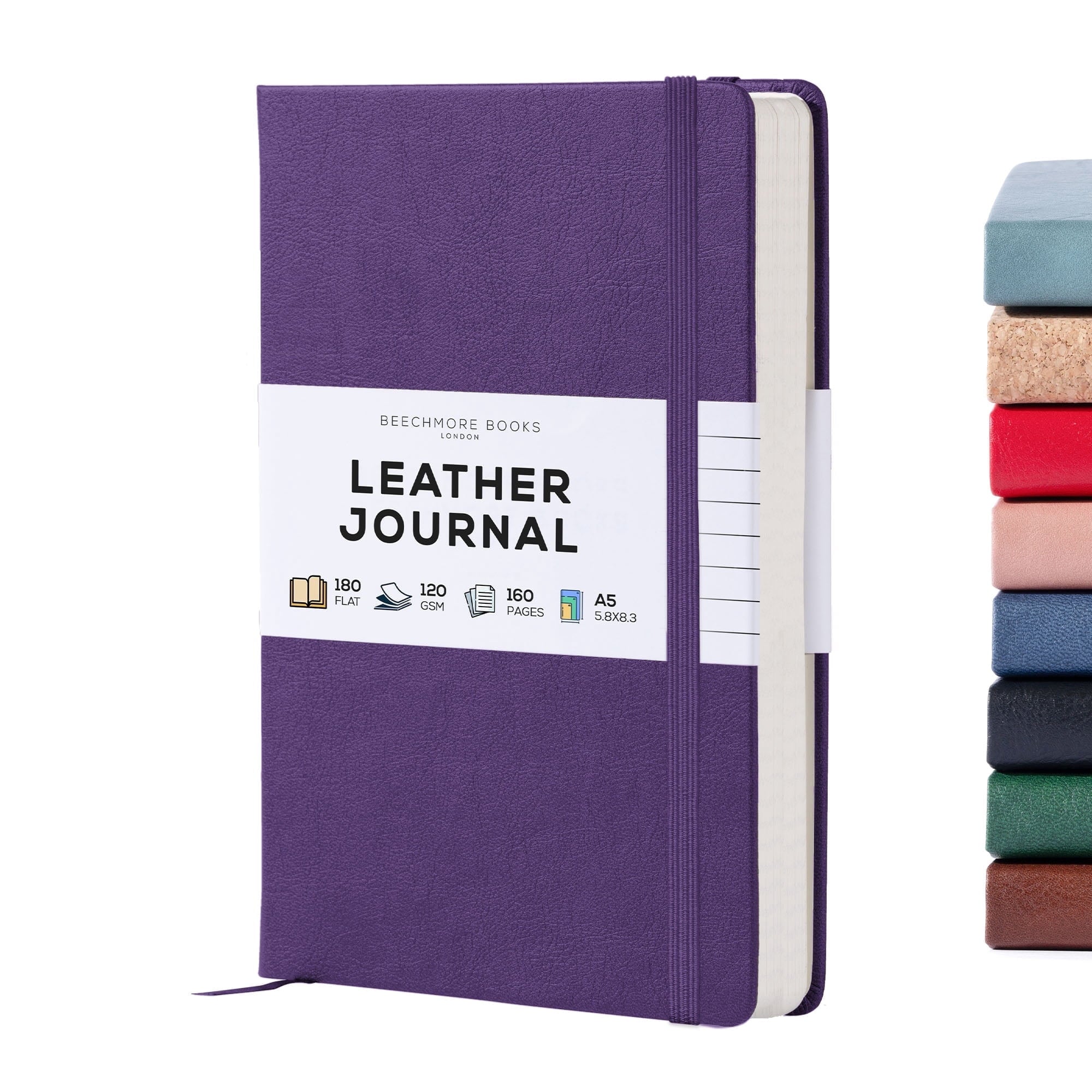 BEECHMORE BOOKS Lined Journal Notebook, 5.8 x 8.3 inch, A5 160 Lined Pages, Hardcover Leather Journals for Women, Men, Writing and Notebooks for Work - 120 GSM Thick Paper, Gifts Box Included