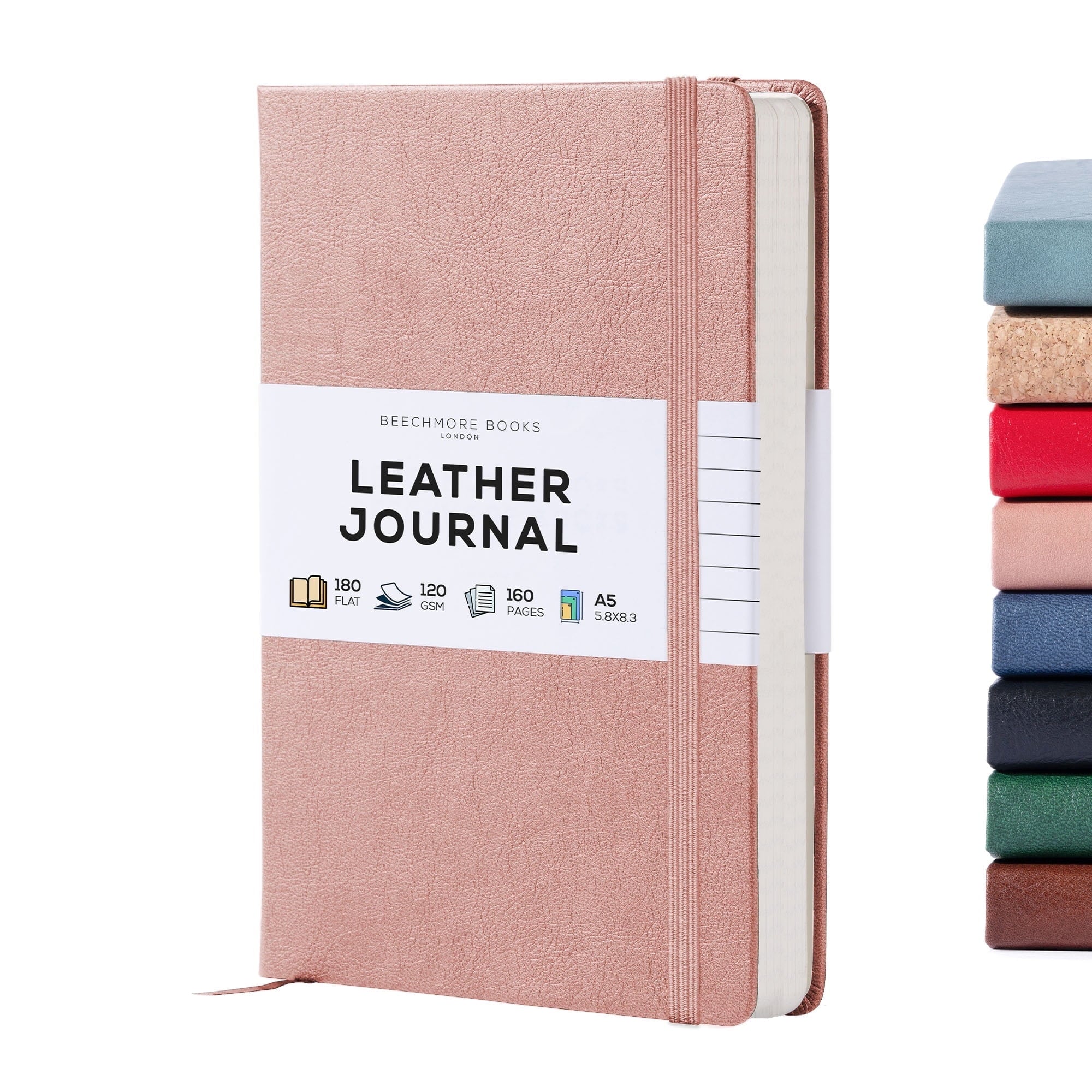 BEECHMORE BOOKS Lined Journal Notebook, 5.8 x 8.3 inch, A5 160 Lined Pages, Hardcover Leather Journals for Women, Men, Writing and Notebooks for Work - 120 GSM Thick Paper, Gifts Box Included