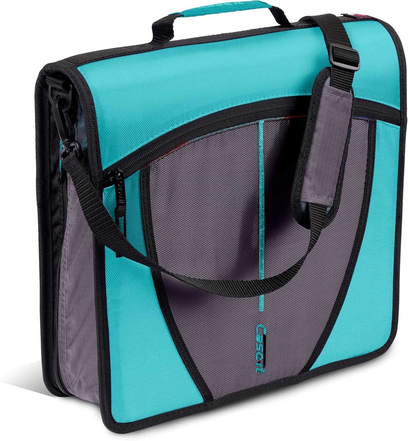 Case-it The Mighty Zip Tab Zipper Binder - 3 inch O-Rings - 5 Color Tab Expanding File Folder - Multiple Pockets - 600 Sheet Capacity - Comes with Shoulder Strap - Canopy Green D-146