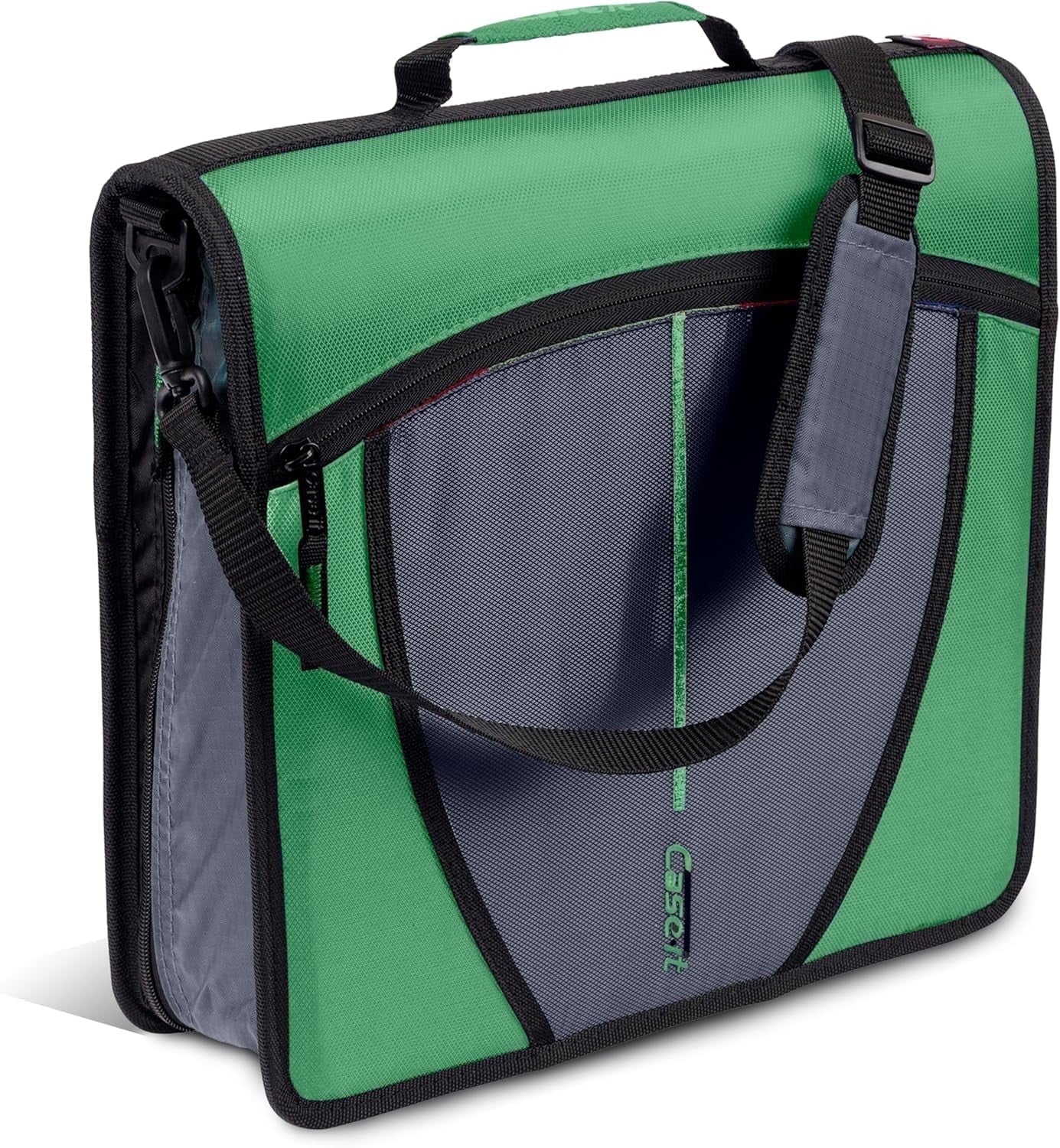 Case-it The Mighty Zip Tab Zipper Binder - 3 inch O-Rings - 5 Color Tab Expanding File Folder - Multiple Pockets - 600 Sheet Capacity - Comes with Shoulder Strap - Canopy Green D-146