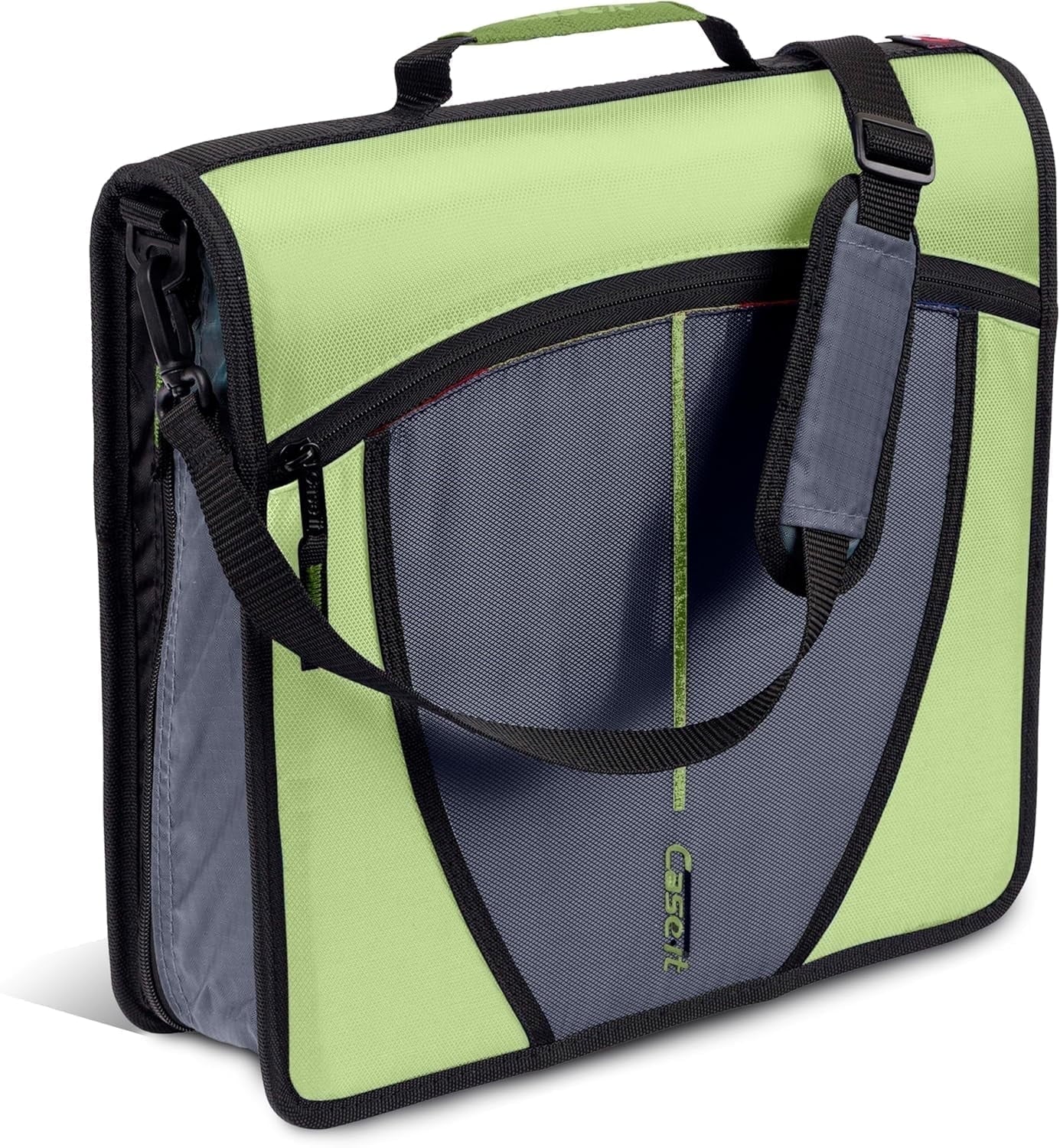 Case-it The Mighty Zip Tab Zipper Binder - 3 inch O-Rings - 5 Color Tab Expanding File Folder - Multiple Pockets - 600 Sheet Capacity - Comes with Shoulder Strap - Canopy Green D-146