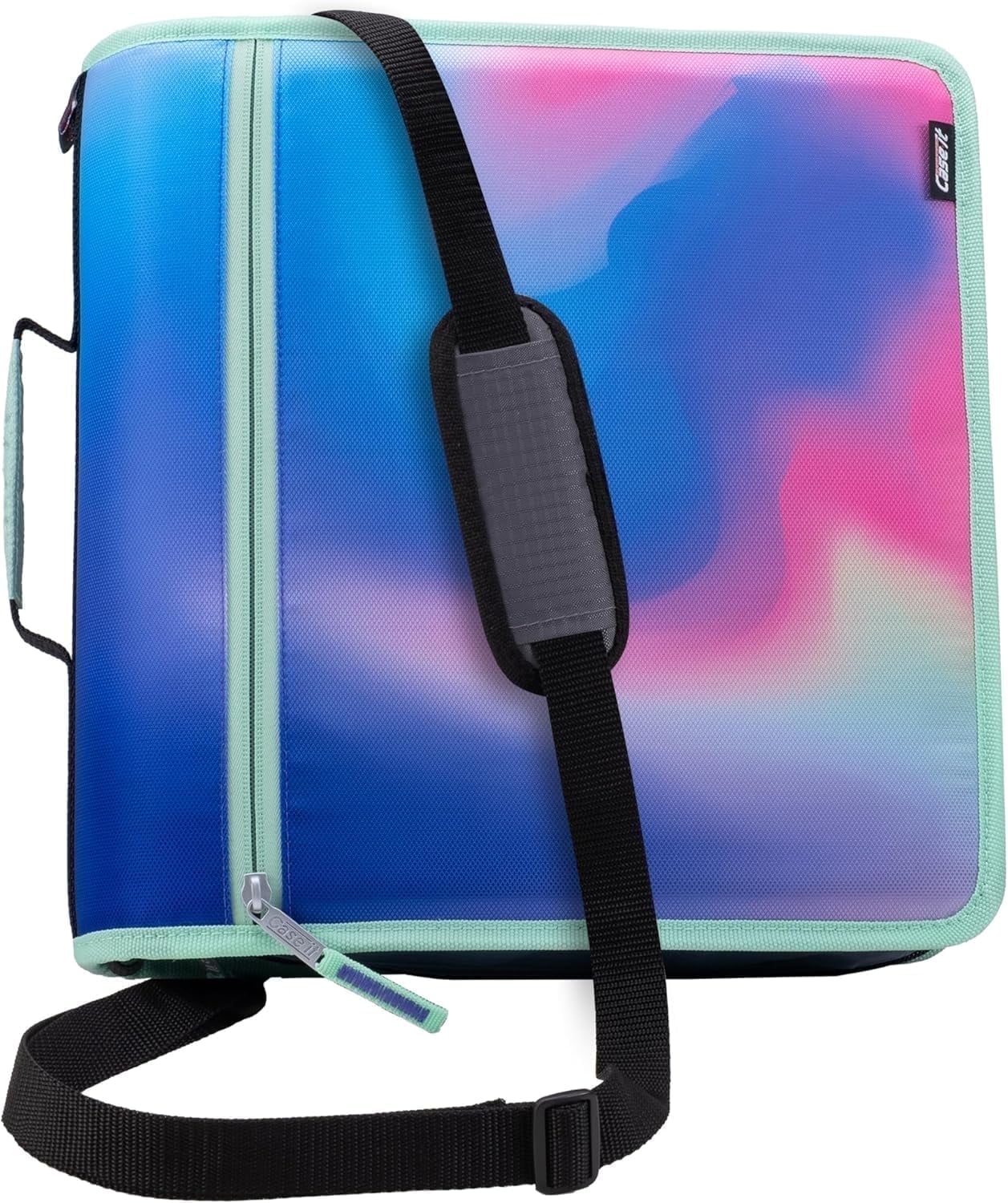 Case-it The Mighty Zip Tab Zipper Binder - 3 inch O-Rings - 5 Color Tab Expanding File Folder - Multiple Pockets - 600 Sheet Capacity - Comes with Shoulder Strap - Canopy Green D-146