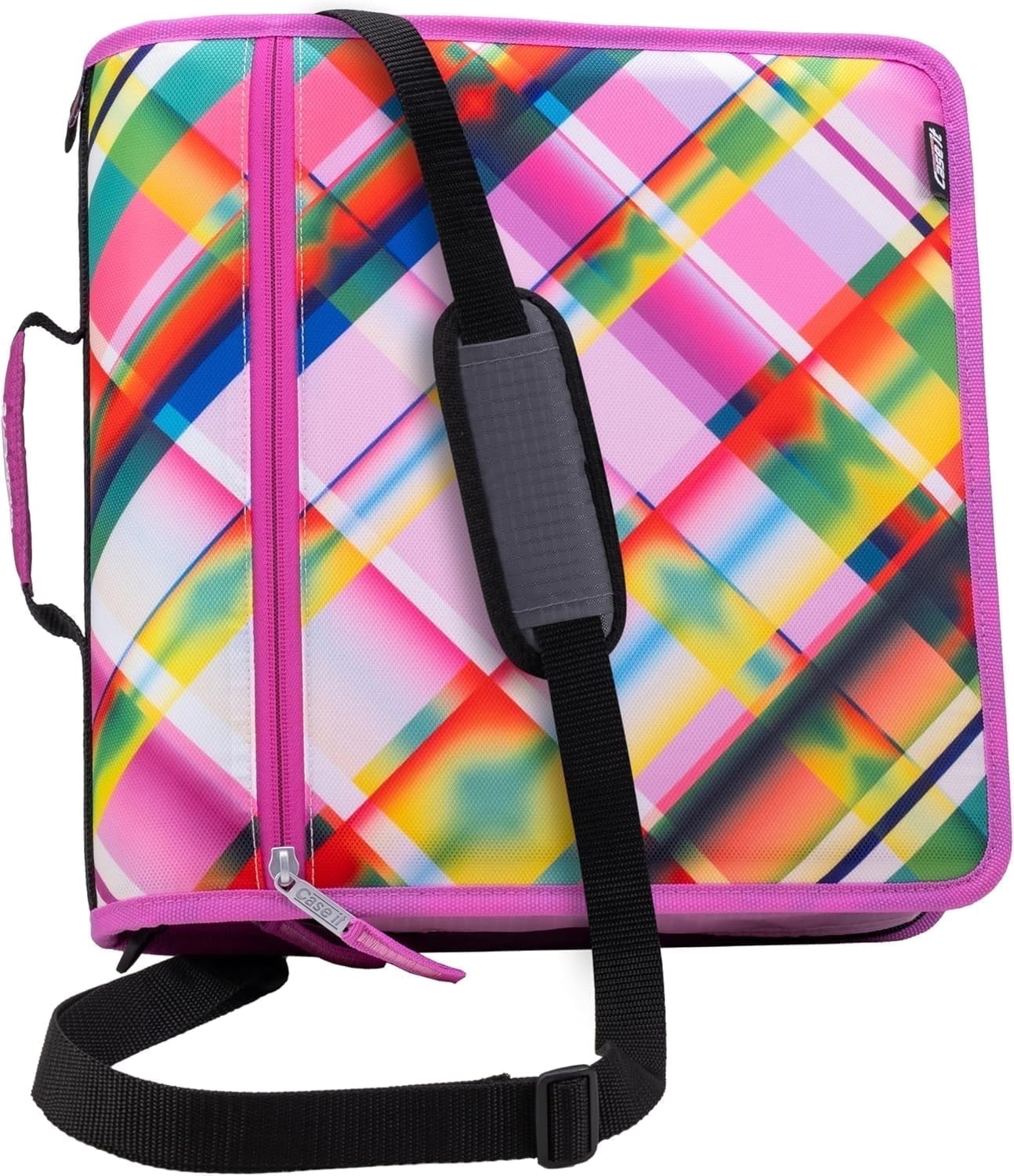 Case-it The Mighty Zip Tab Zipper Binder - 3 inch O-Rings - 5 Color Tab Expanding File Folder - Multiple Pockets - 600 Sheet Capacity - Comes with Shoulder Strap - Canopy Green D-146