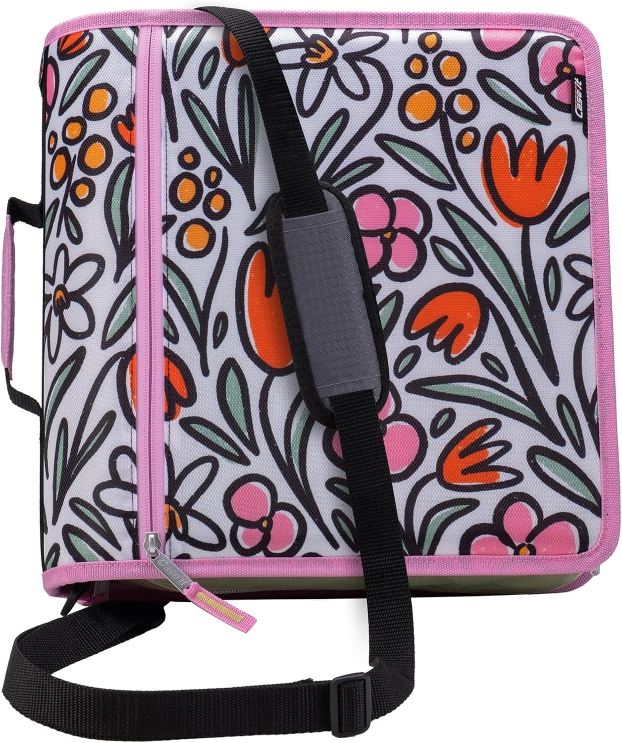 Case-it The Mighty Zip Tab Zipper Binder - 3 inch O-Rings - 5 Color Tab Expanding File Folder - Multiple Pockets - 600 Sheet Capacity - Comes with Shoulder Strap - Canopy Green D-146