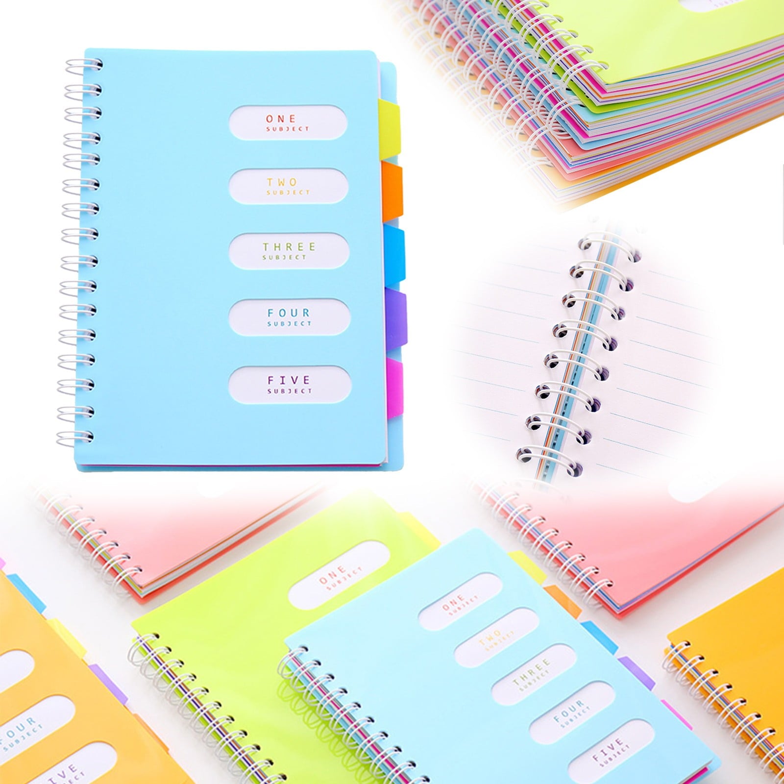 5 Subject Spiral Notebook with Divider Tabs, A5 Wide Ruled 6.7" × 8.4" Hardcover Tabbed Notebook Journal, 240 Pages
