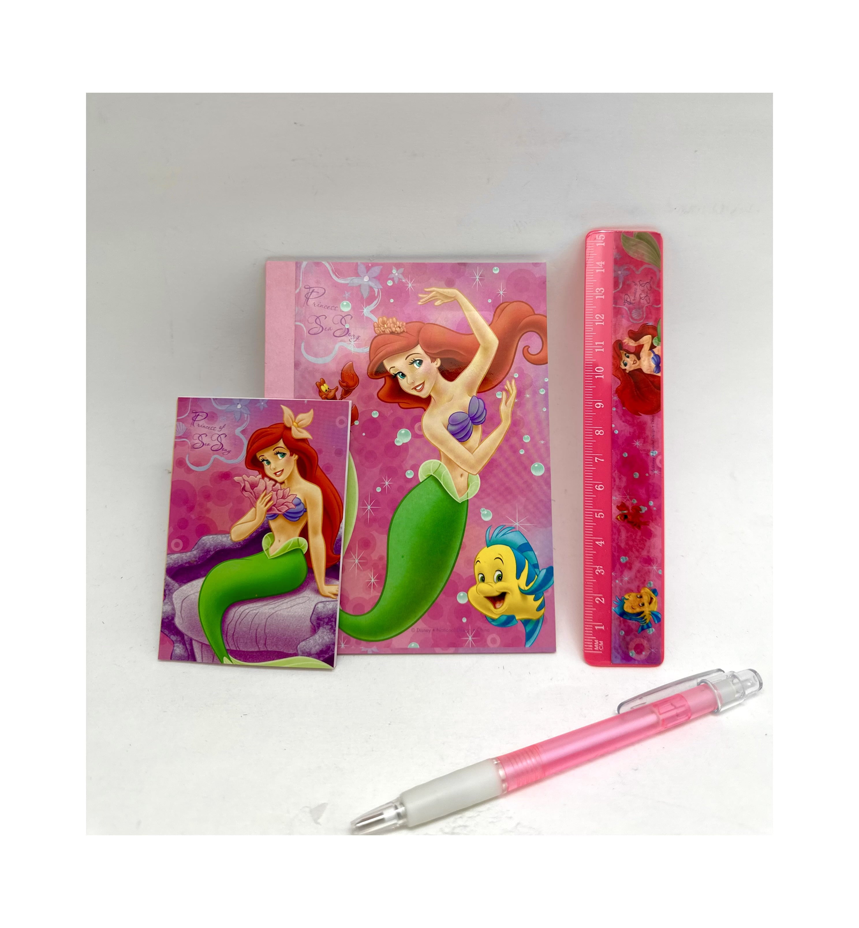 Disney The Little Mermaid Princess Ariel 4 pcs Study Set: Notepad / address book/ruler/pen