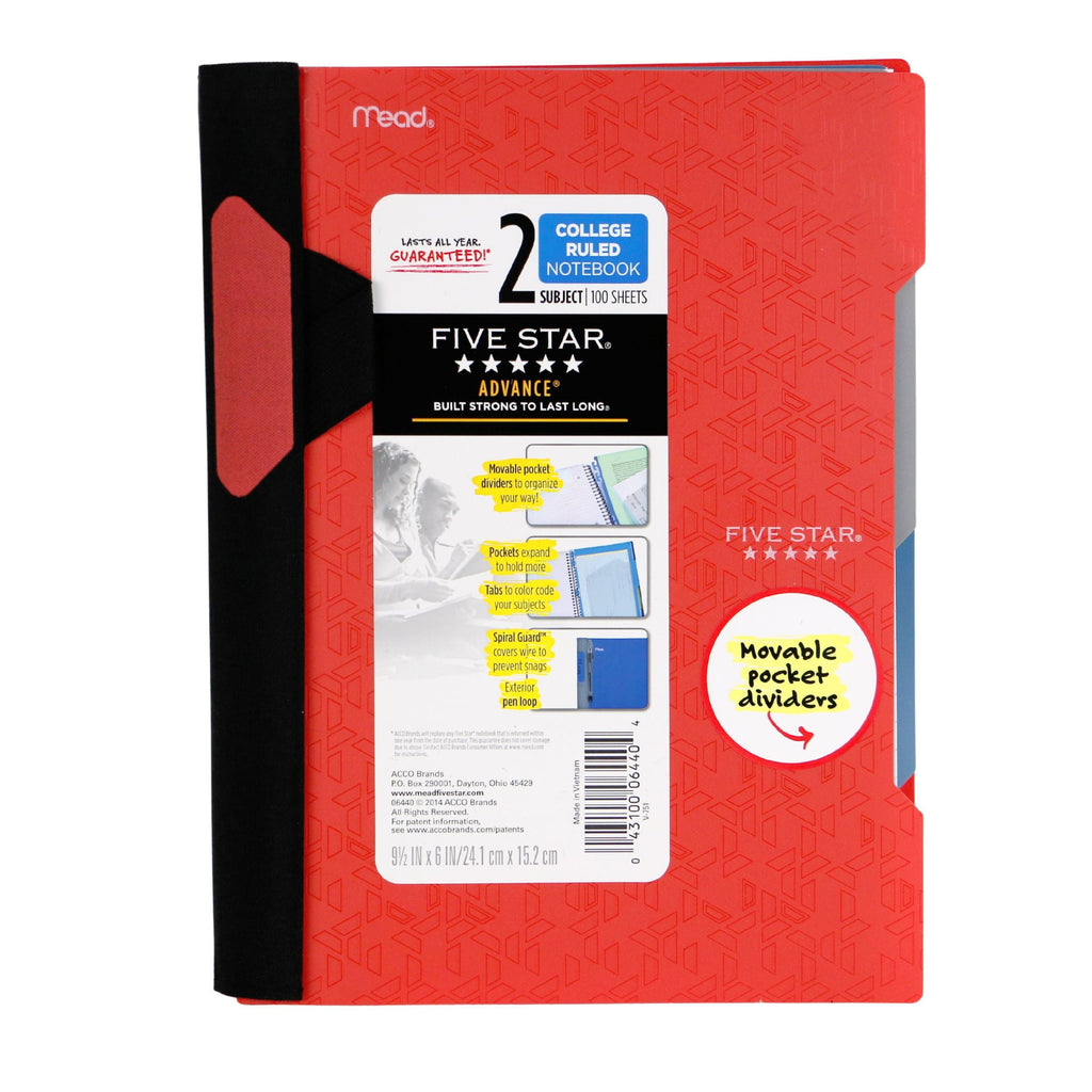 Five Star Advance Small 2-Subject Spiral Guard Notebook [College Ruled]: 6 in. x 9-1/2 in. (Red)