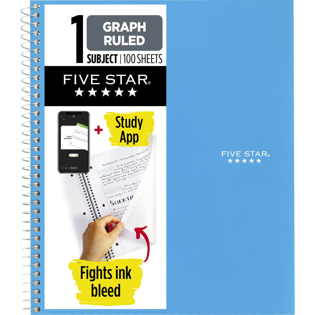 Five Star Spiral Notebook + Study App, 1 Subject, Graph Ruled, 8.5" x 11"