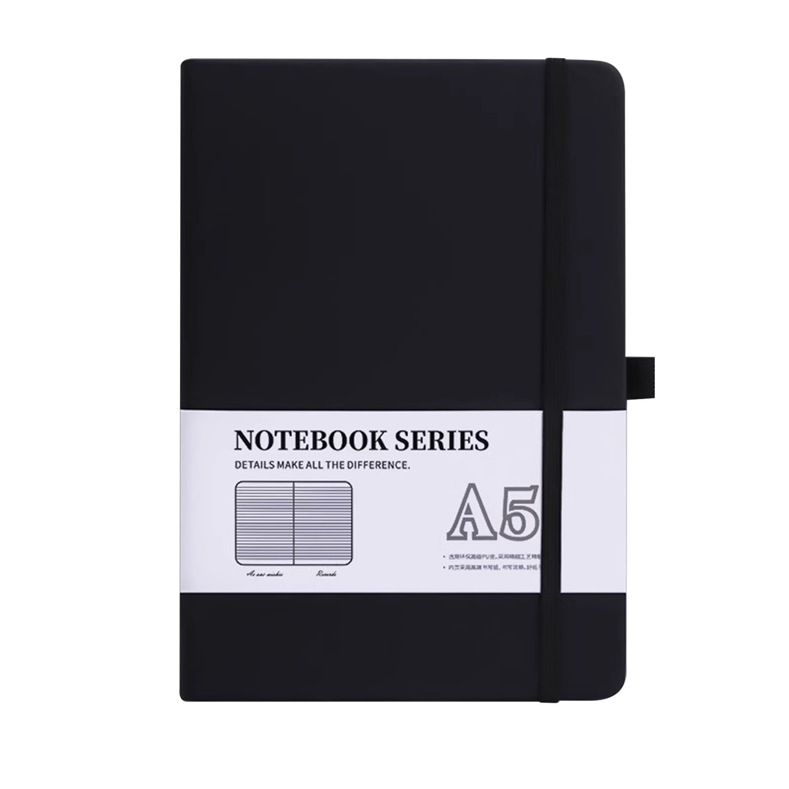 Hardcover Notebook with Inner Pockets, 200 Pages College-Ruled Notebook for Writing Notes, Journaling and Planning, Thick 80g Paper, Elastic Closure and Ribbon Bookmark