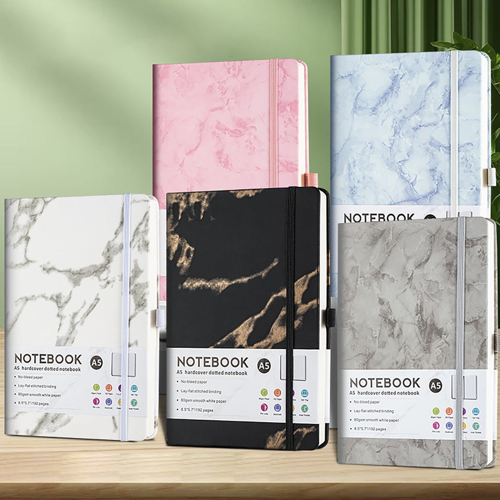 Marble-patterned elastic band notebook|Lined Journal Notebook For Women & Men 192 Pages College Ruled Notebook For Writing Note Taking Work 100 GSM Thick Paper Hardcover Journal Medium （Blue）
