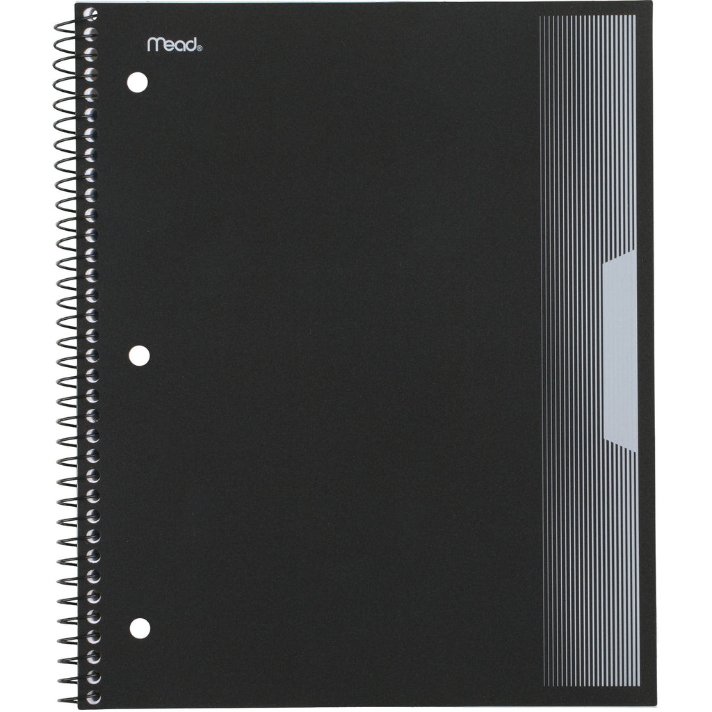Mead 1 Subject Wide Ruled Notebook, 8" x 10.5", Black, Poly, Spiral, 100 Sheets