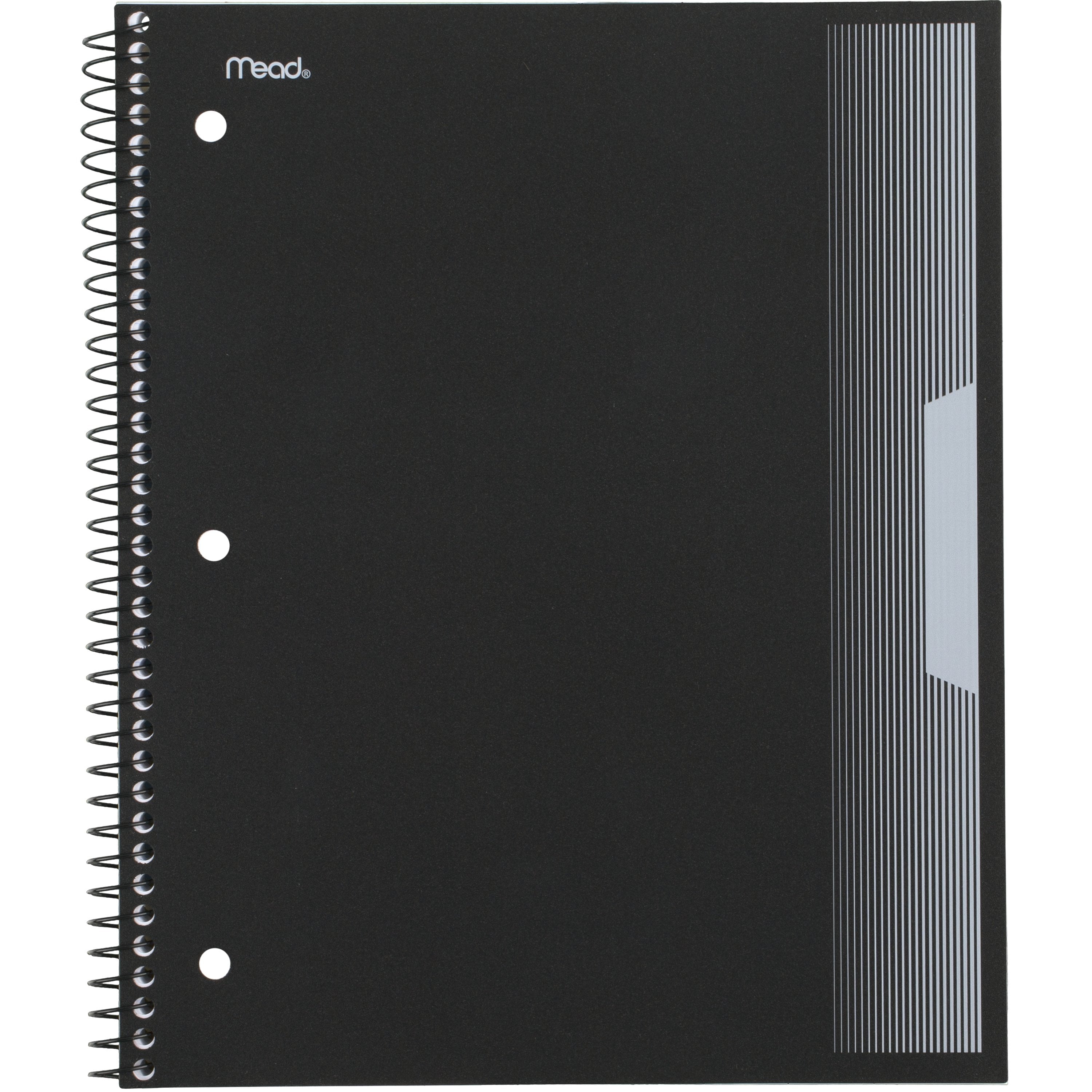 Mead 1 Subject Wide Ruled Notebook, 8" x 10.5", Black, Poly, Spiral, 100 Sheets