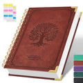 NIRMIRO A5 Hardcover Vintage Leather Notebook - Spiral Journal with Tree Embossed Cover, 100GSM Thick No Bleed Paper, Inner Pocket, 5.7''×8.4'' Notepad for Writing & Note-Taking